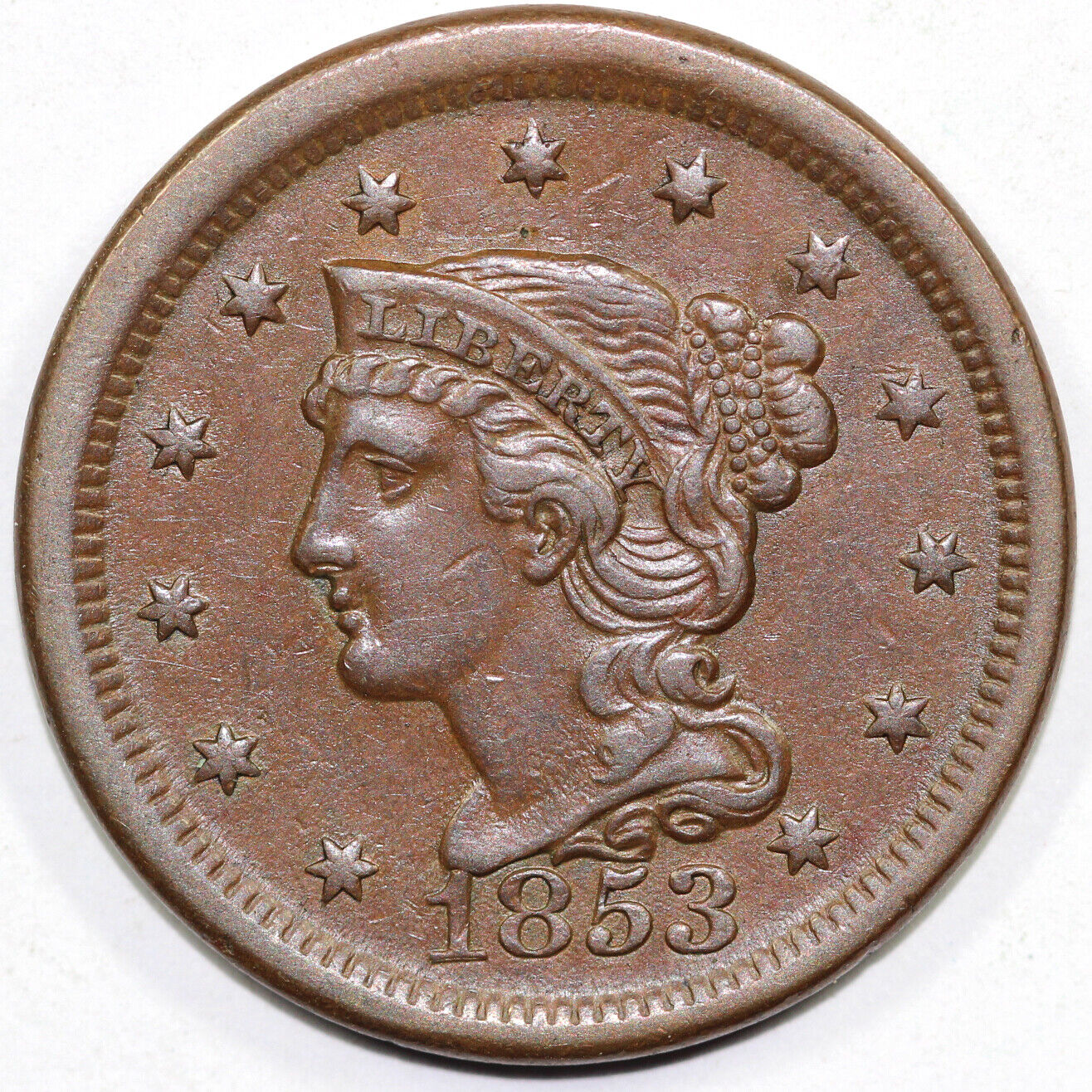 1853 1c Braided Hair Large Cent