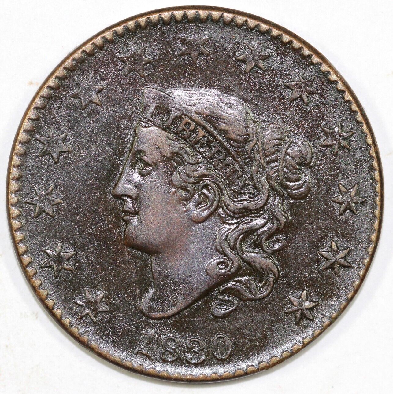 1830 1c N-7 Coronet or Matron Head Large Cent