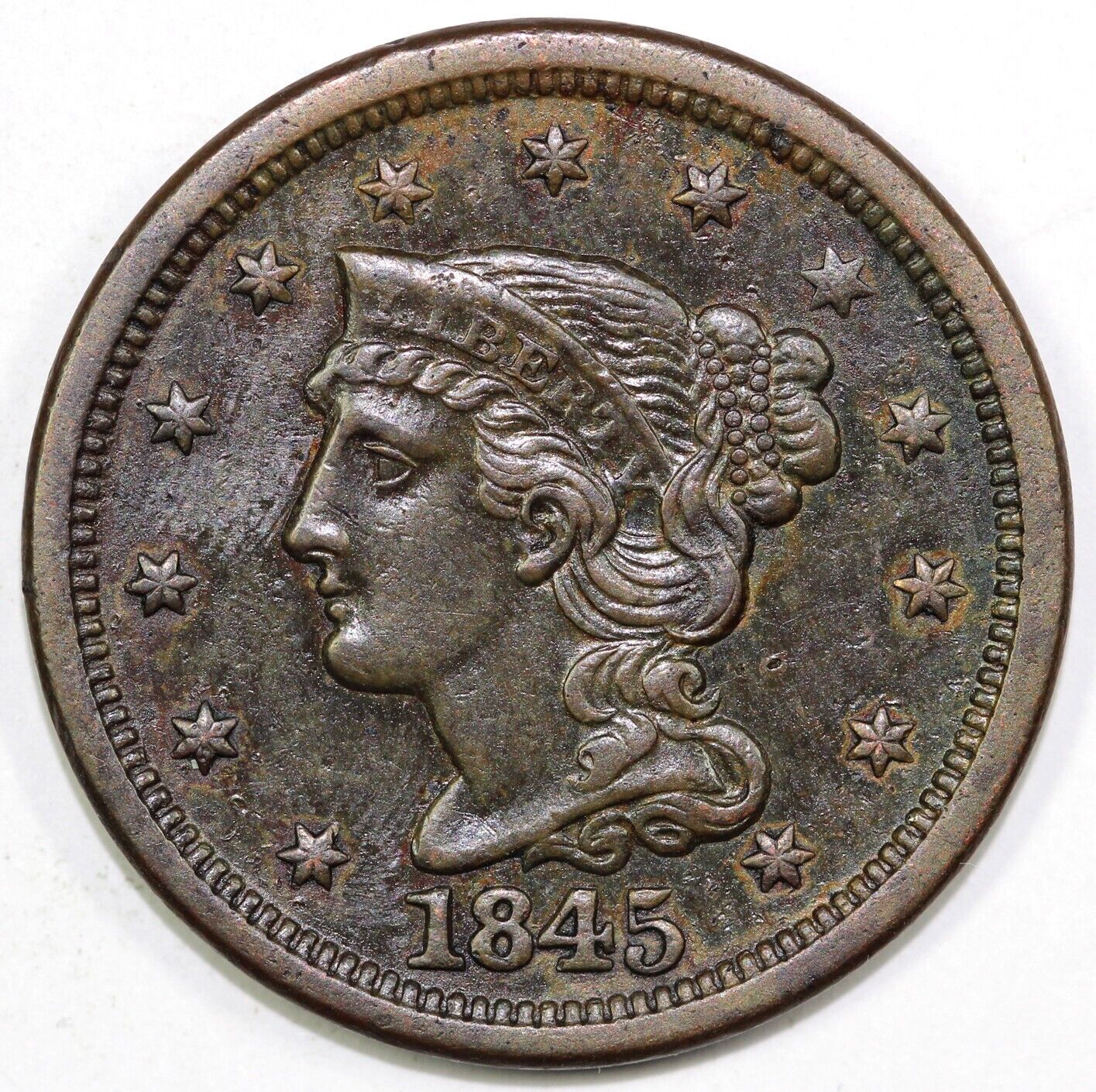 1845 1c N-15 Braided Hair Large Cent