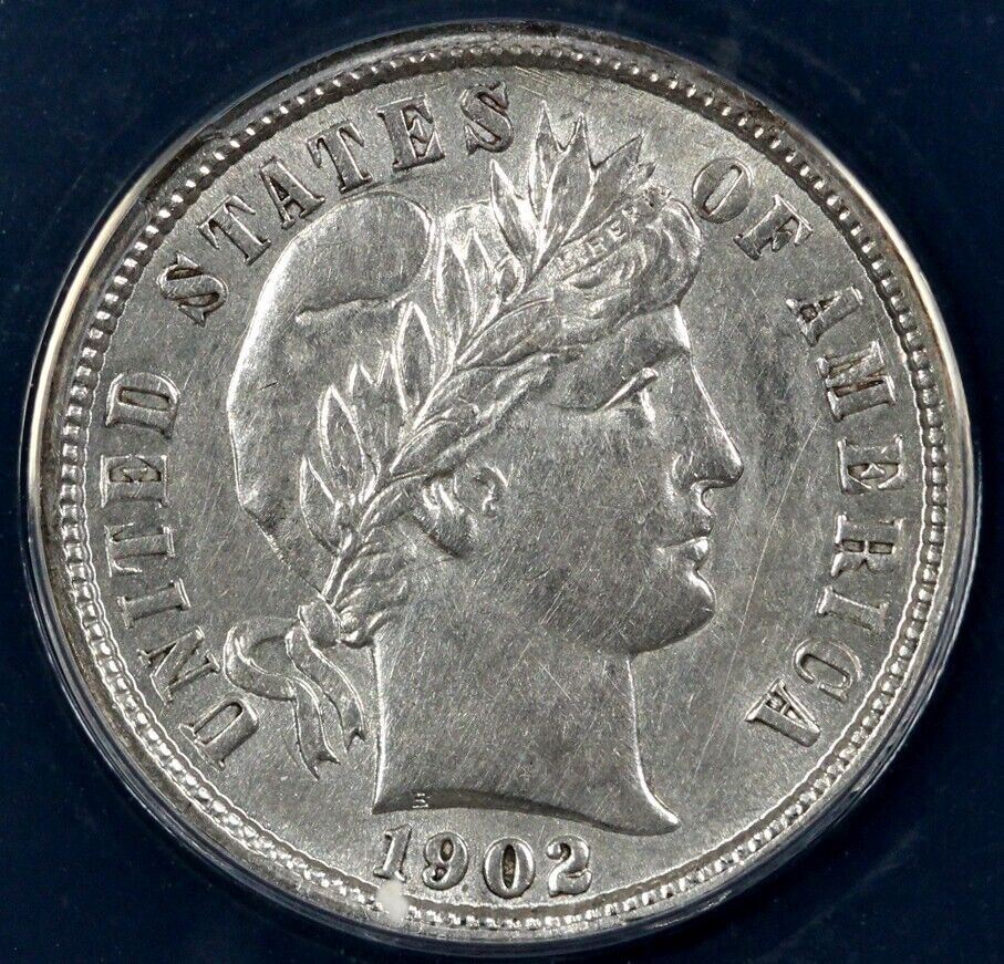 1902 10c Barber Dime ANACS AU 58 Details Cleaned