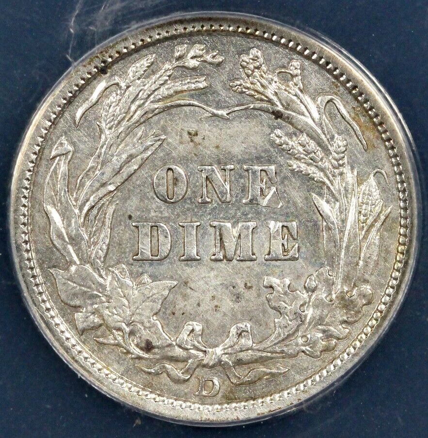 1914-D 10c Barber Dime ANACS AU 50 DETAILS CLEANED