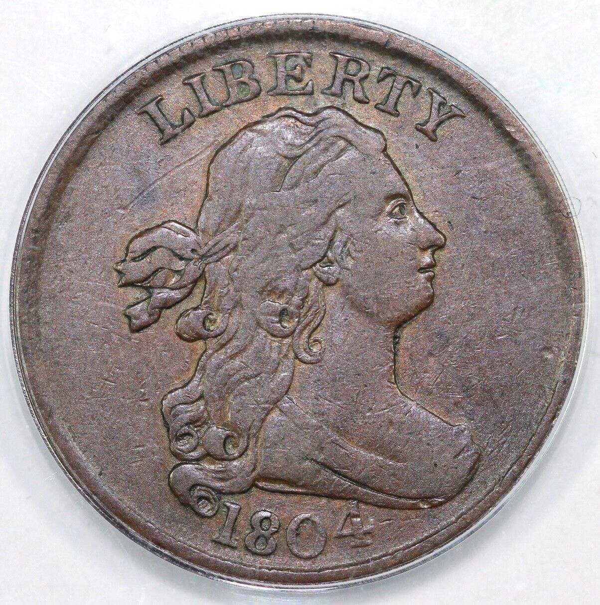1804 1/2c C-1 Crosslet 4 with Stems Draped Bust Half Cent ANACS VF 35