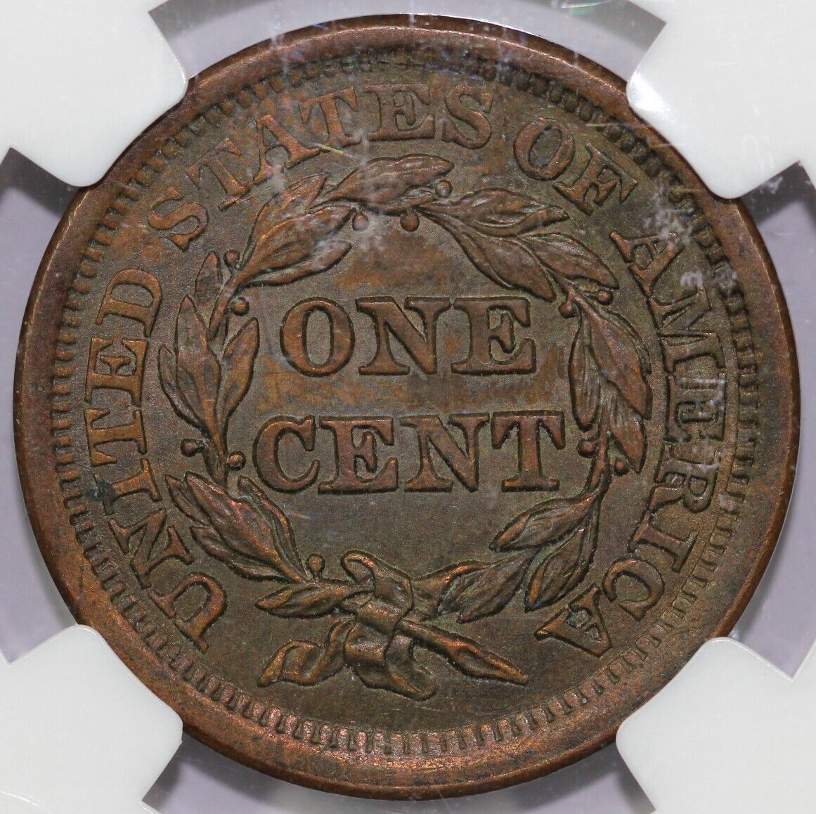 1853 1c N-12 Braided Hair Large Cent NGC MS 64 BN