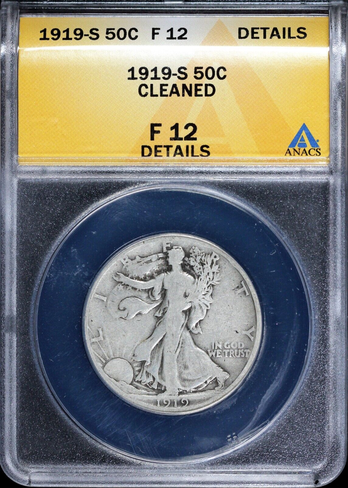 1919-S 50c Walking Liberty Half Dollar ANACS F 12 DETAILS CLEANED