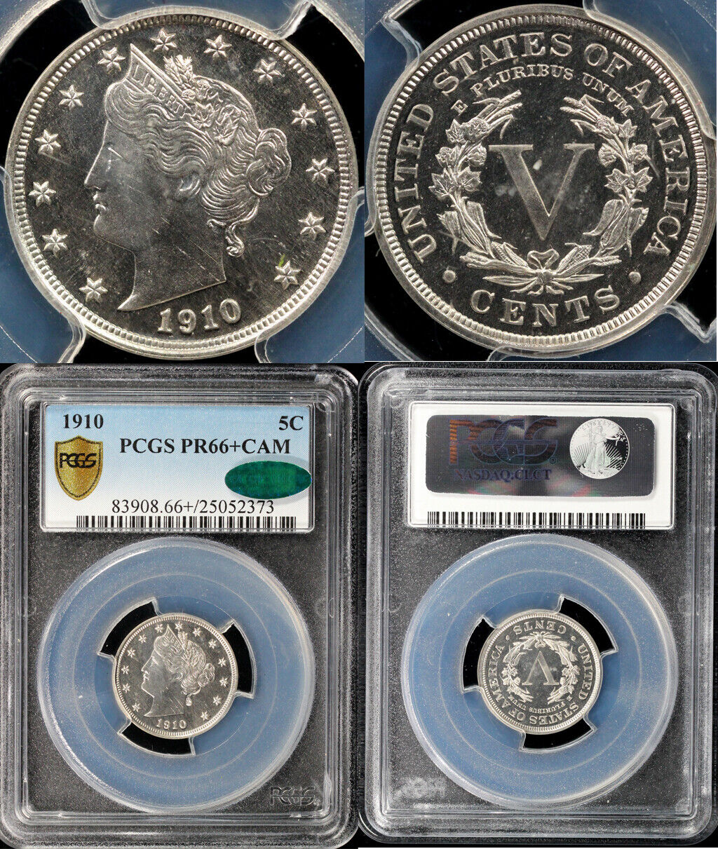 1910 5c Proof Liberty Nickel PCGS PR 66+ CAMEO EX; GOLD COAST COLLECTION