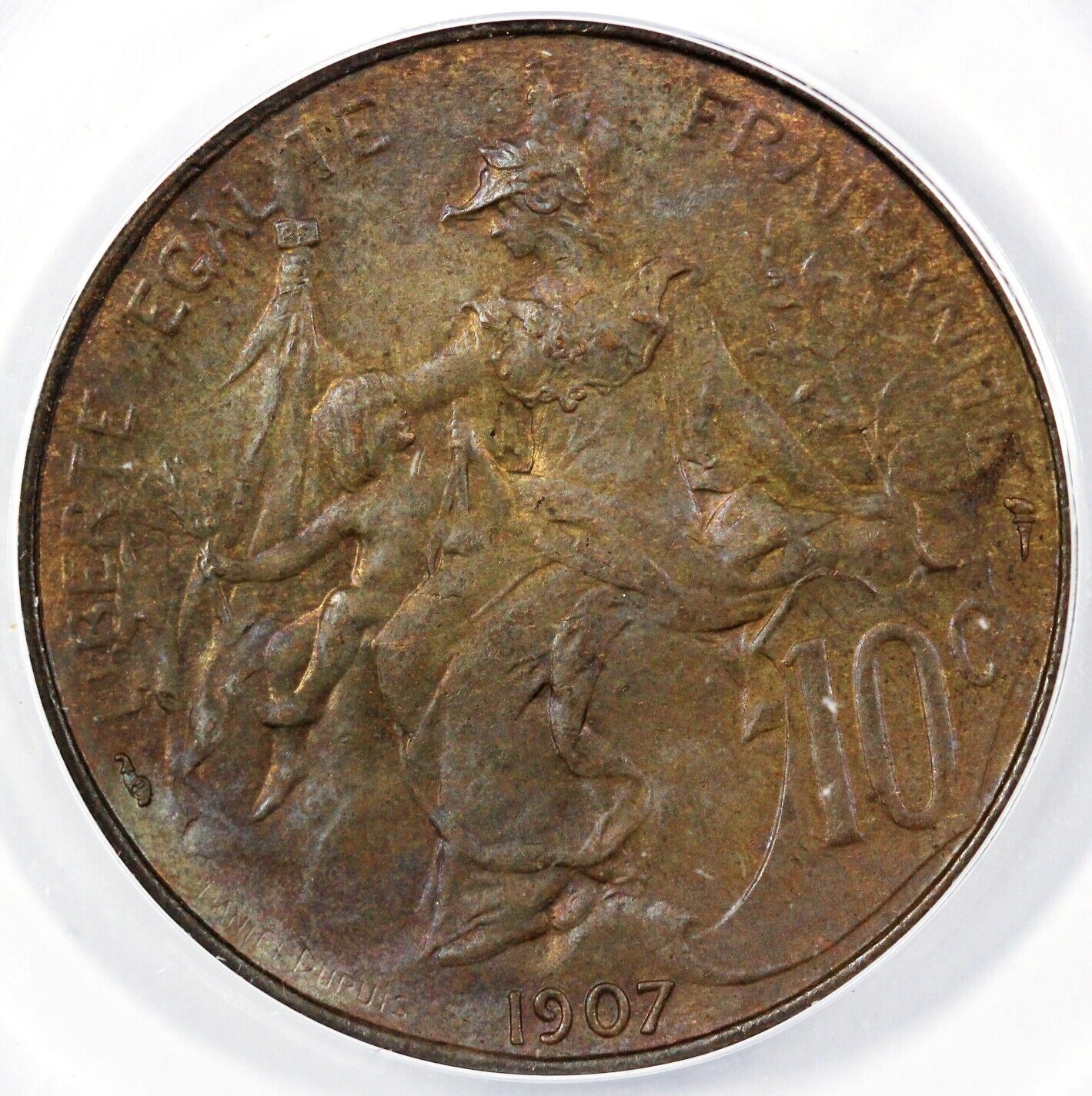 1907 10c Republic of France 10 Centimes ANACS AU 58