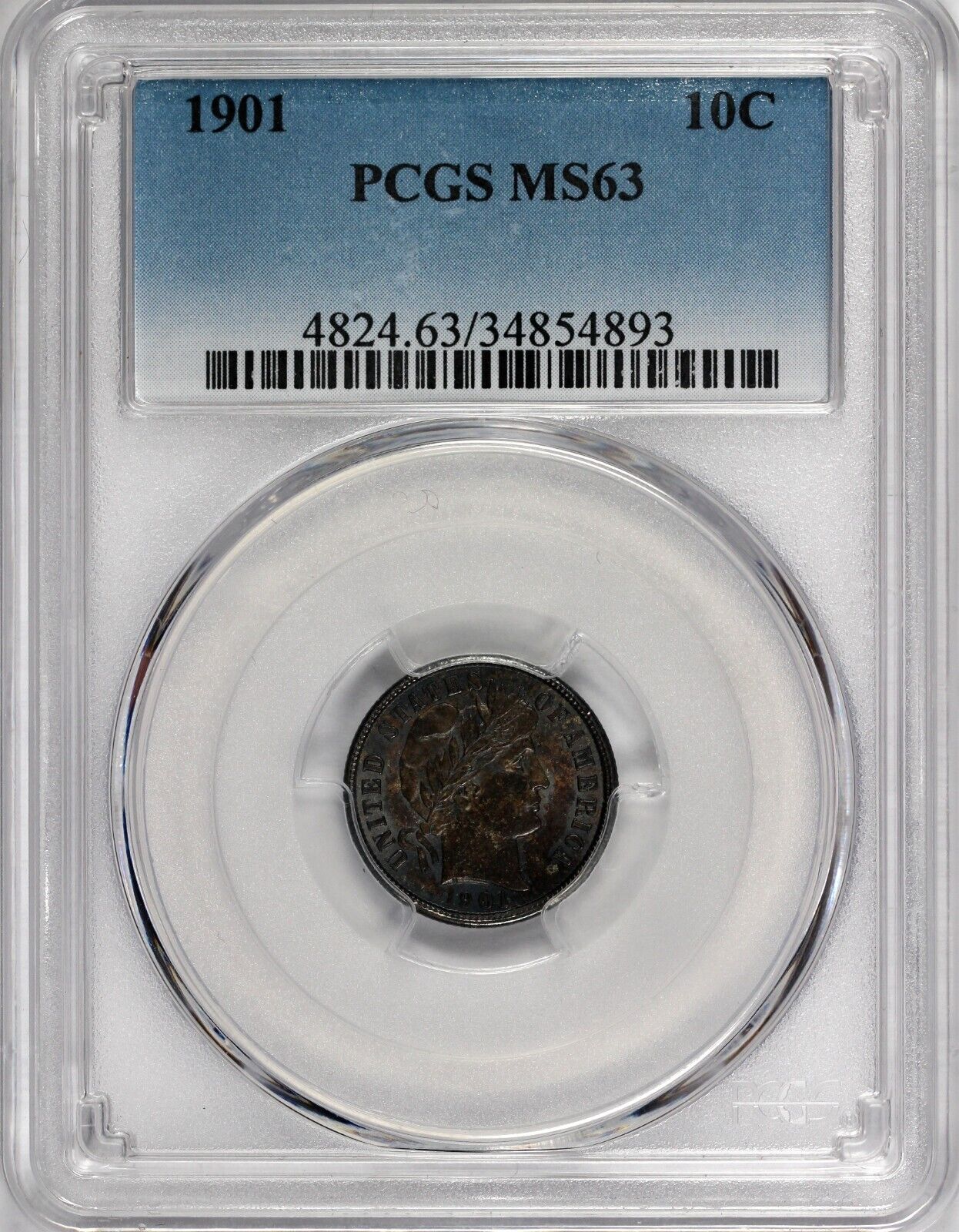 1901 10c Barber Dime PCGS MS 63