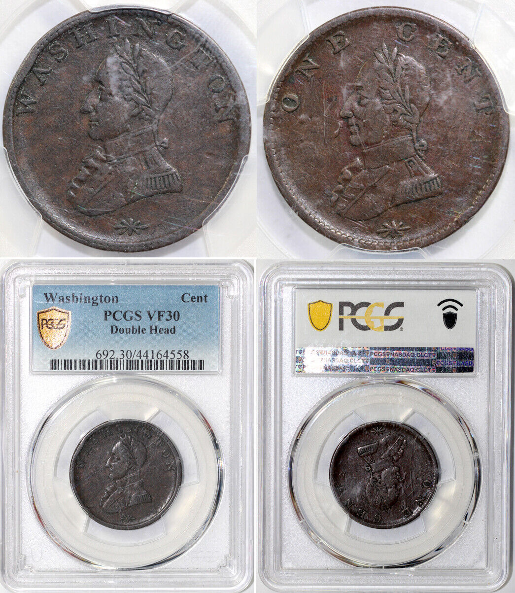 No Date Washington Double Head Colonial Cent PCGS VF 30