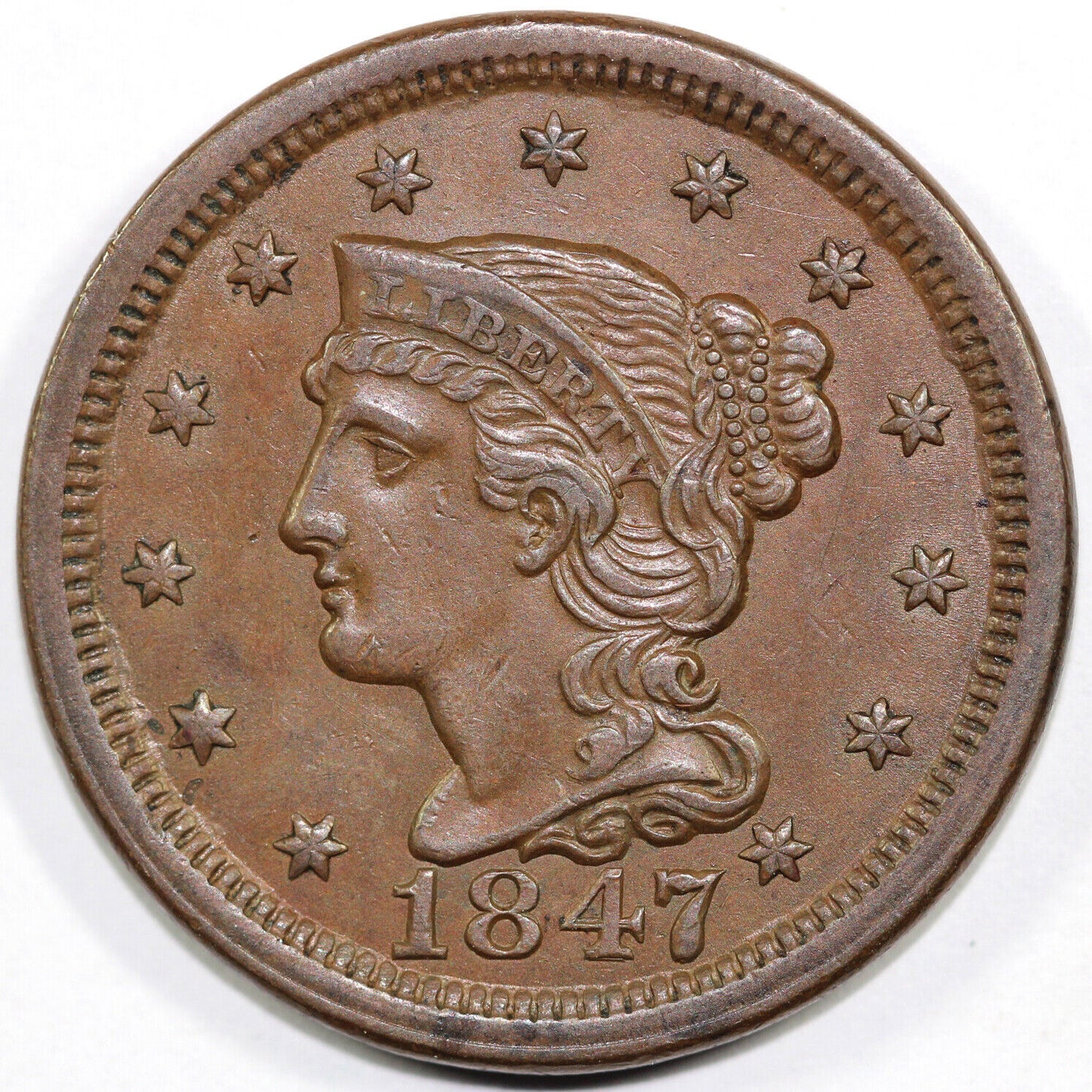 1847 1c N-5 Braided Hair Large Cent