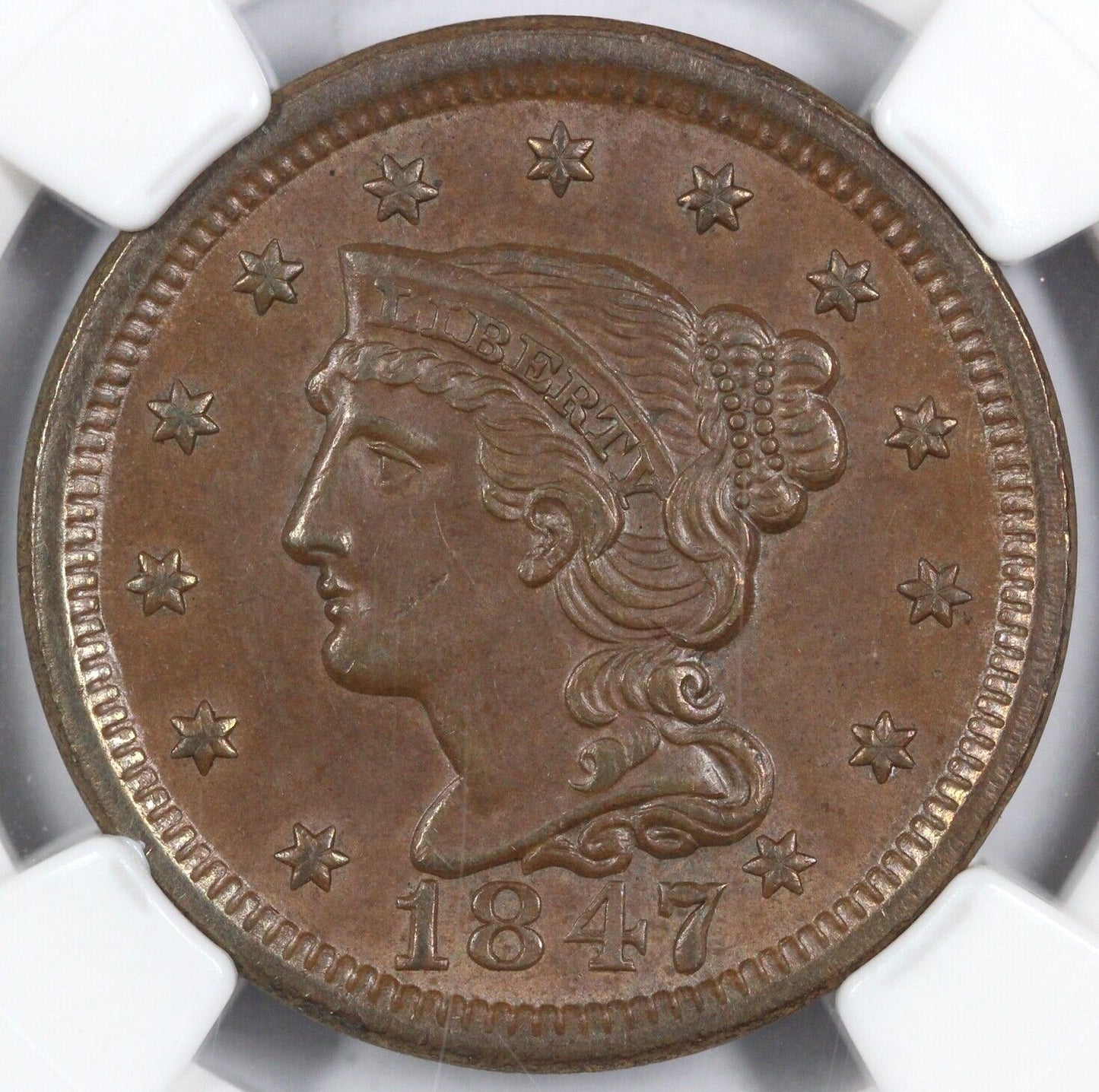 1847 1c N-5 Braided Hair Large Cent NGC MS 61