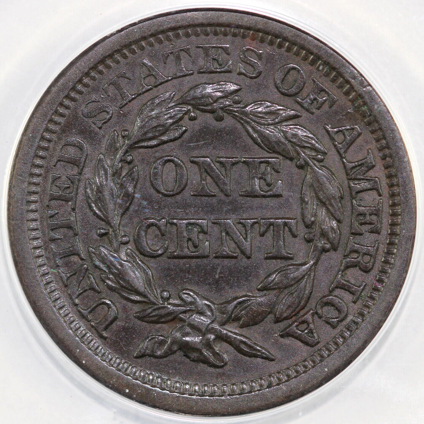 1857 1c Large Date N-1 Braided Hair Large Cent ANACS AU 50