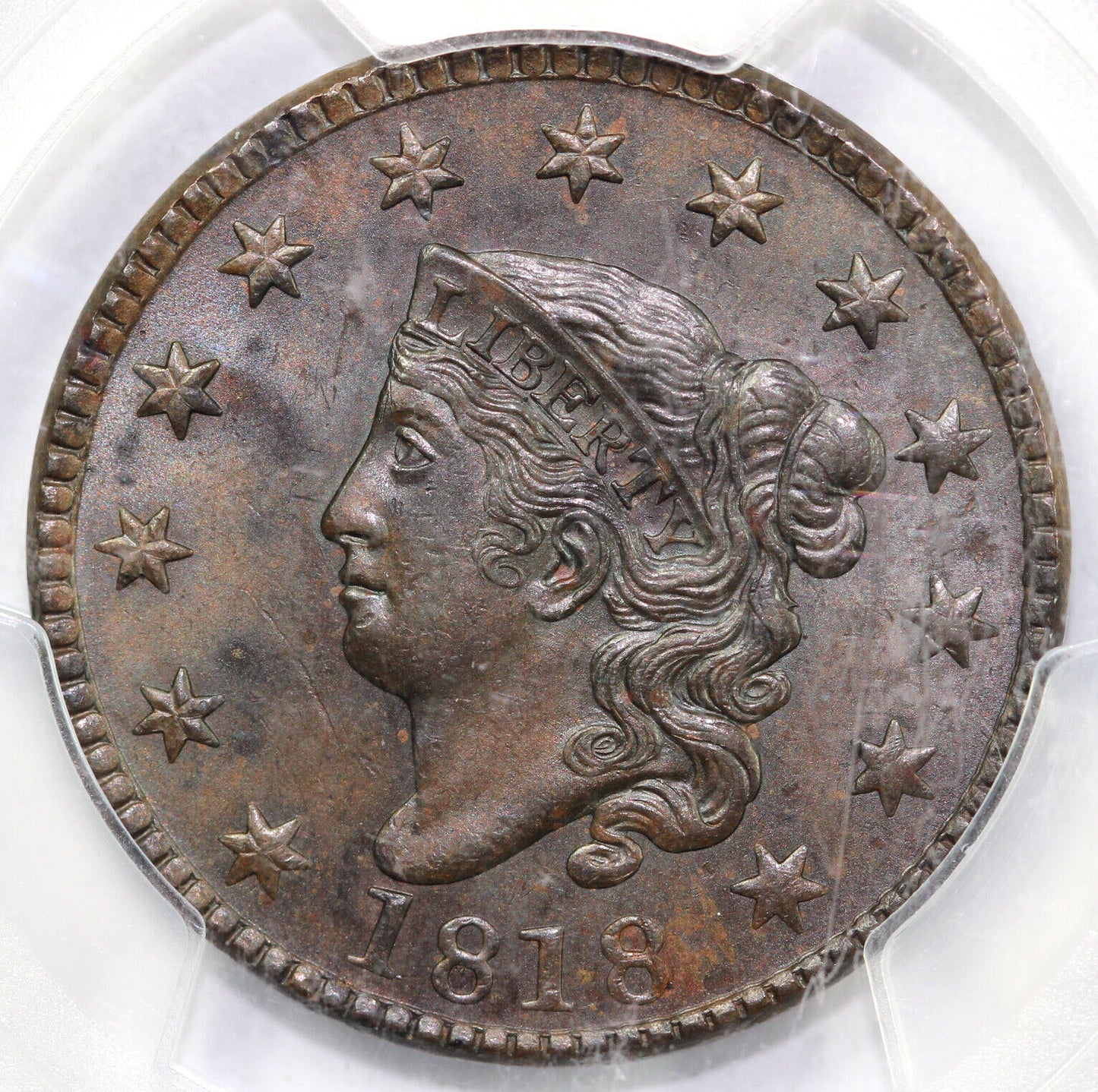 1818 1c N-6 Coronet or Matron Head Large Cent PCGS MS 62 BN
