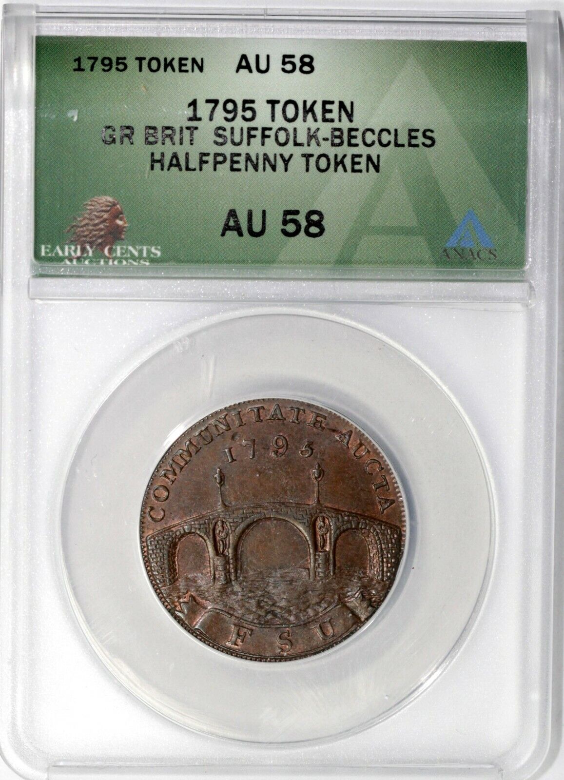 1795 1/2p Great Britain Suffolk-Beccles Conder Token ANACS AU 58