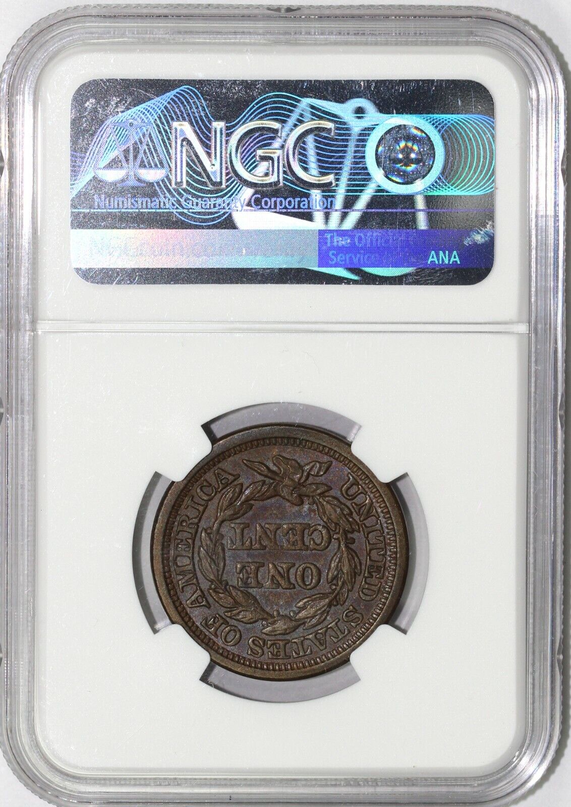 1848 1c N-6 Braided Hair Large Cent NGC MS 63 BN EX; ELLSWORTH