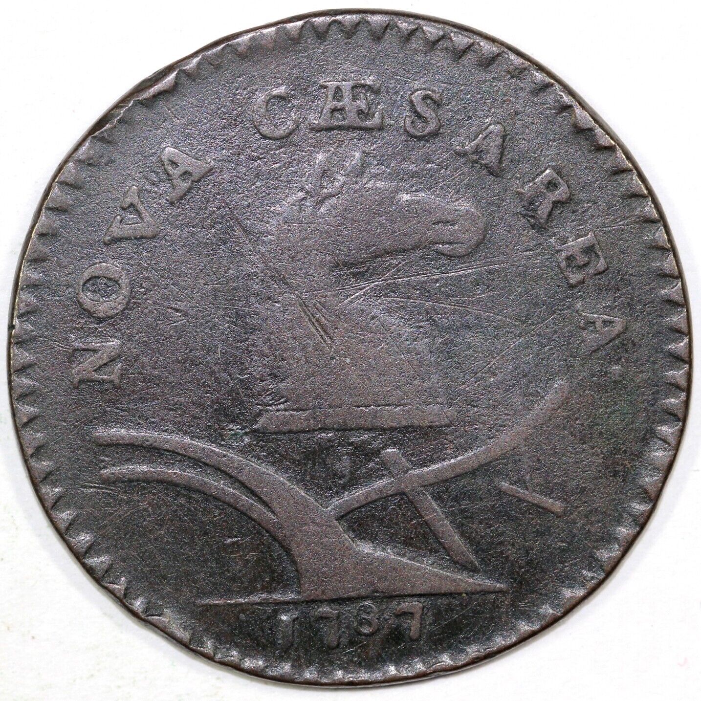 1787 1/2p M.62-q New Jersey Colonial Copper Half Penny