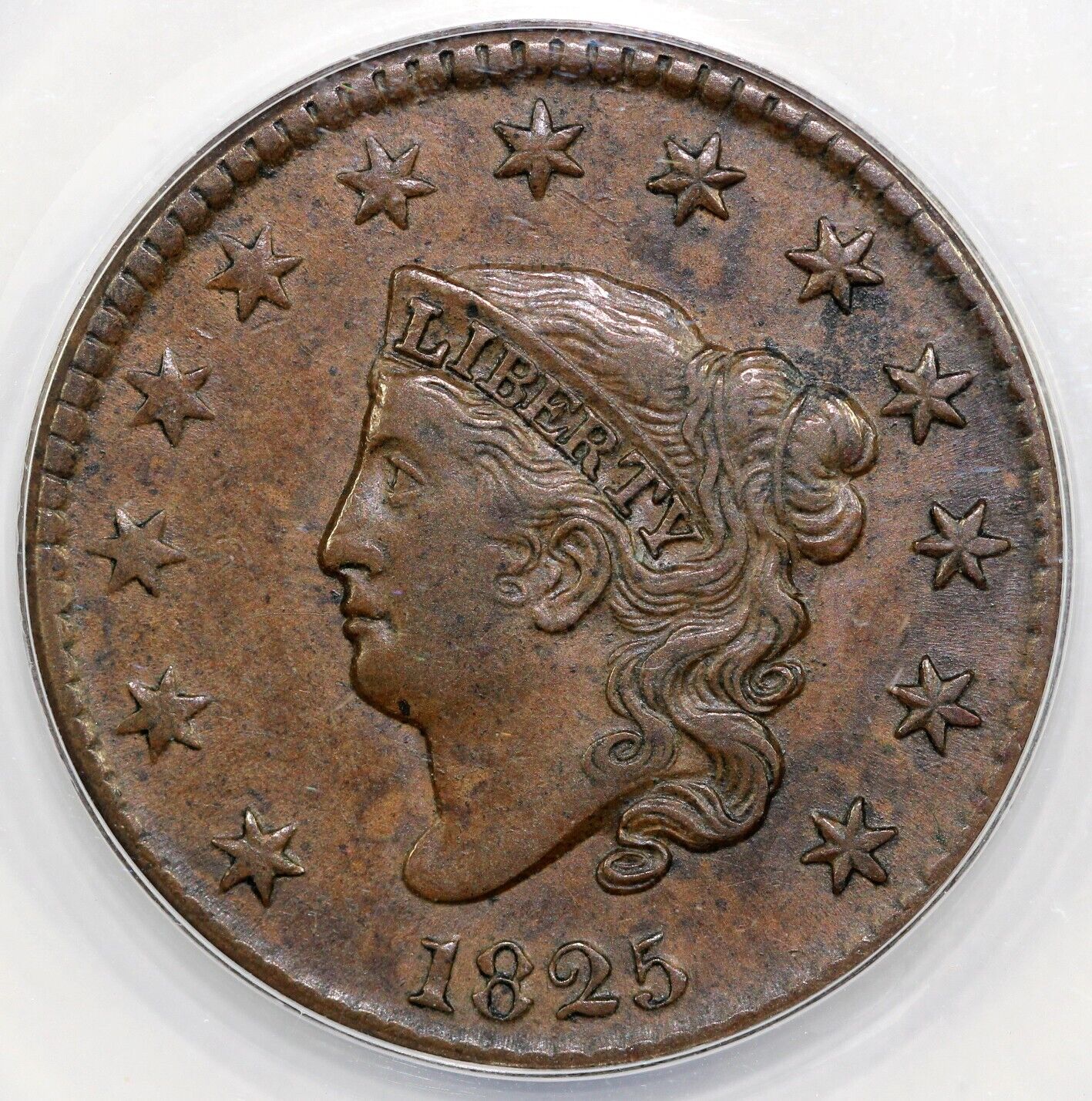 1825 1c N-6 Coronet or Matron Head Large Cent ANACS EF 40
