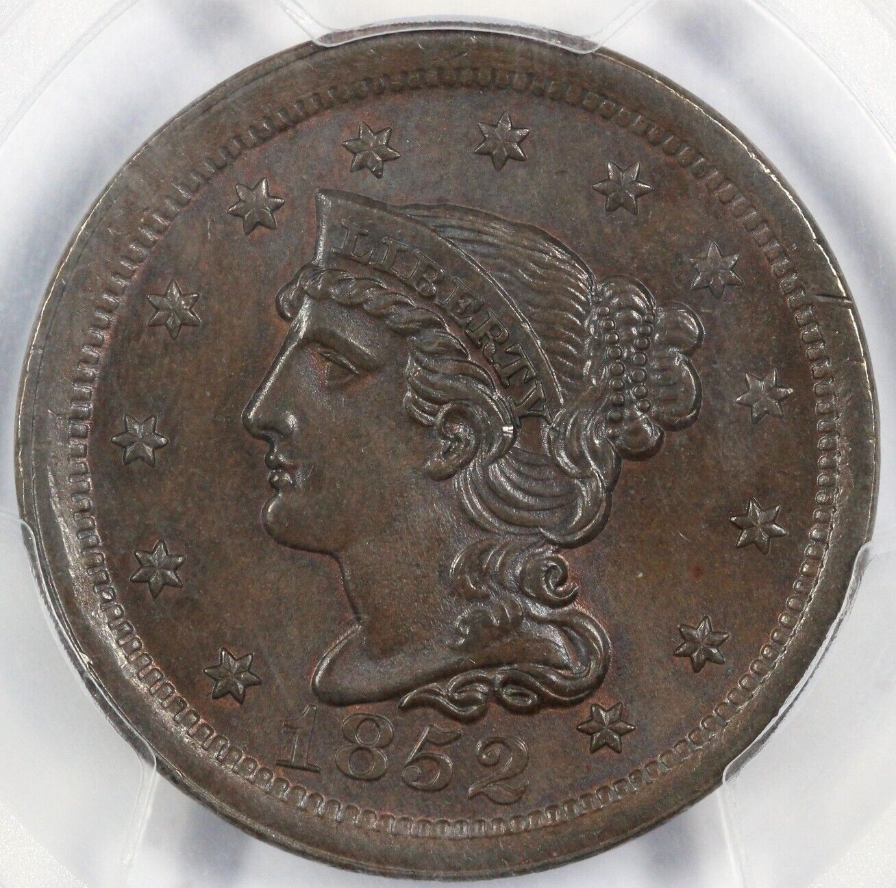 1852 1c N-14 Braided Hair Large Cent PCGS MS 65 BN