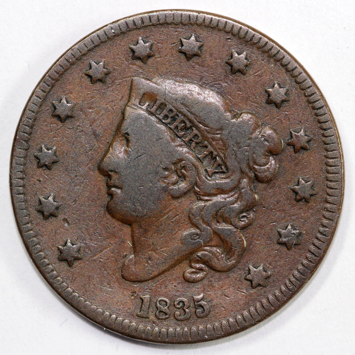 1835 1c N-12 Coronet or Matron Head Large Cent