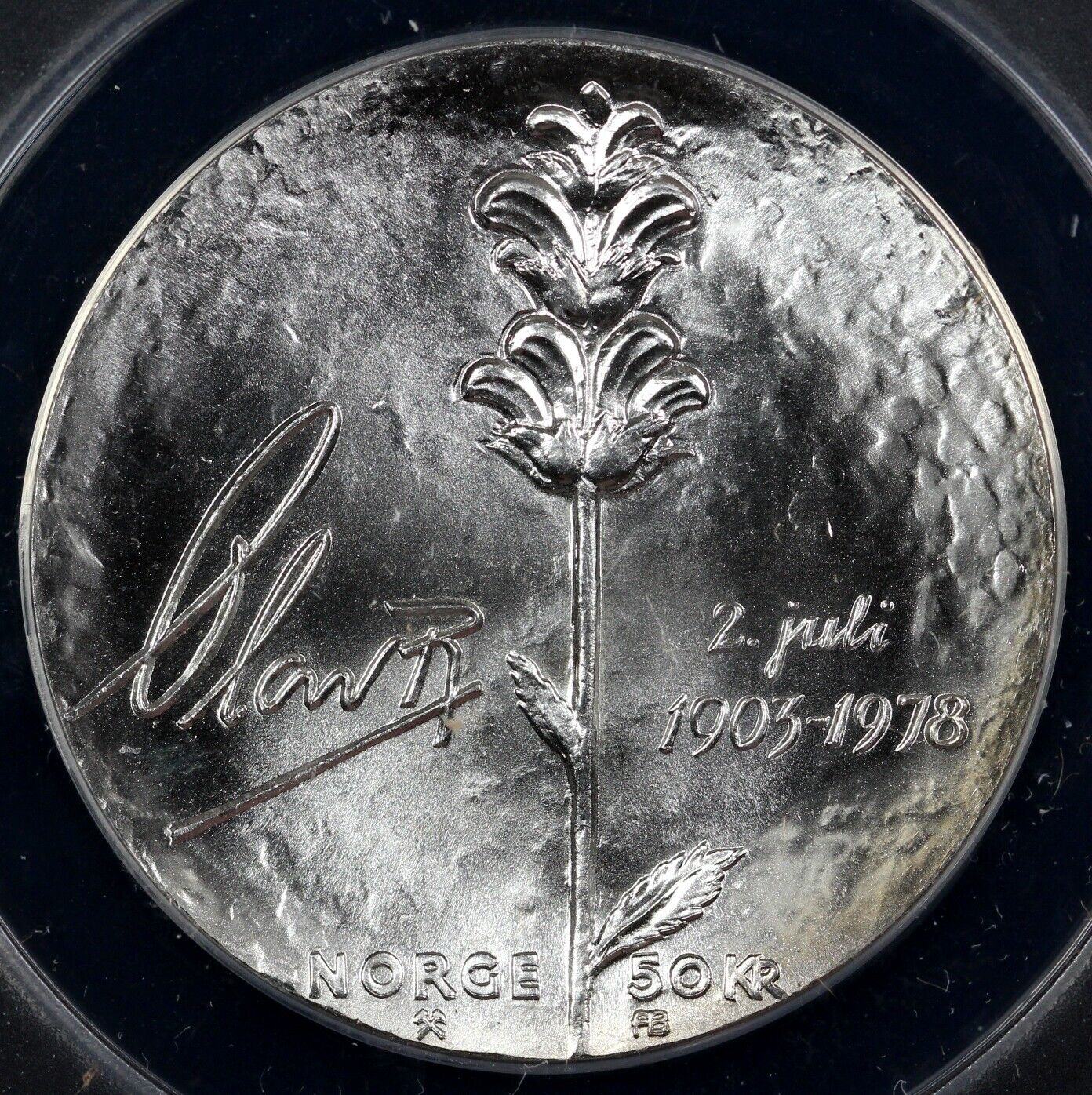 1978 50k Silver Norway Fifty Kroner ANACS MS 68