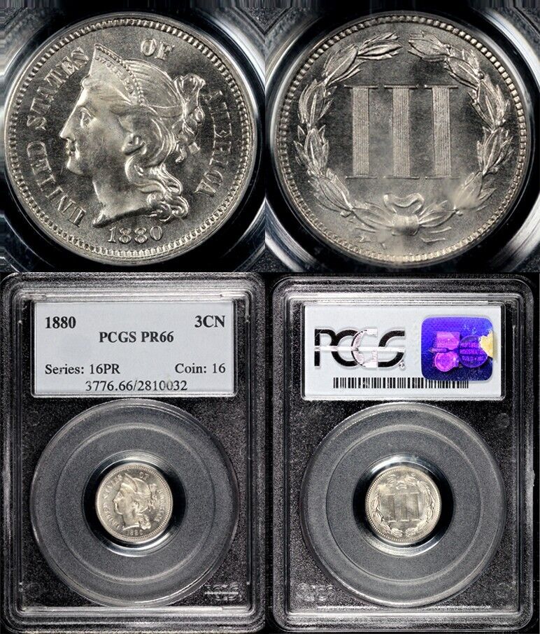 1880 3cn Proof Three Cent Nickel PCGS PR 66