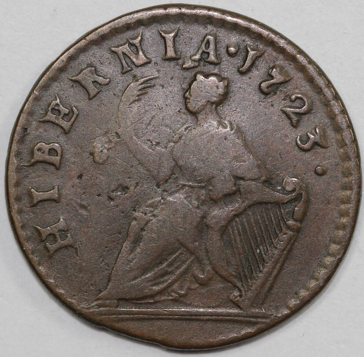 1723 1/2c Woods Hibernia Colonial Copper Half Penny