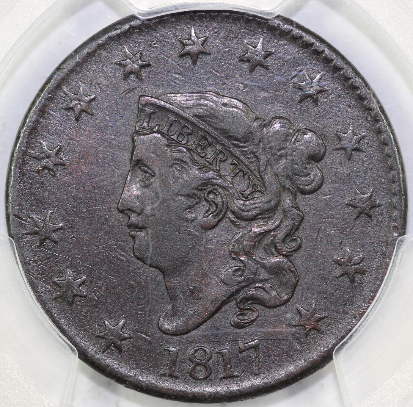 1817 1c N-2 13 Stars Matron Head Large Cent PCGS XF DETAIL CLEANED