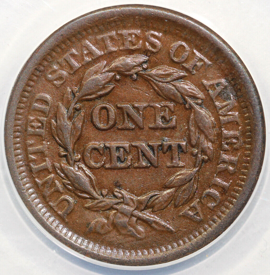 1851 1c Braided Hair Large Cent ANACS AU 50