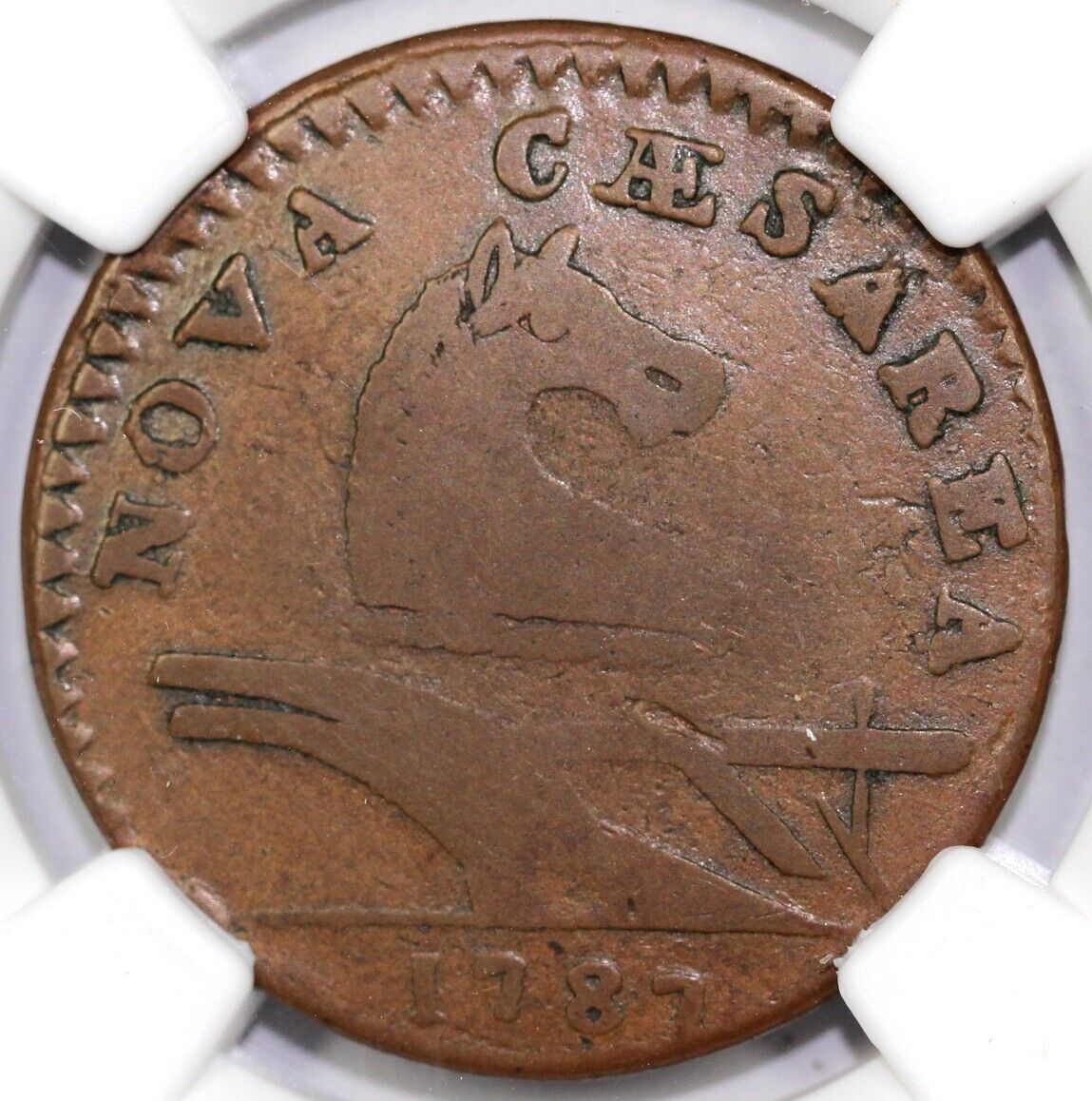 1787 1c No PLow Sprig Maris 52-i New Jersey Colonial Copper NGC F 12