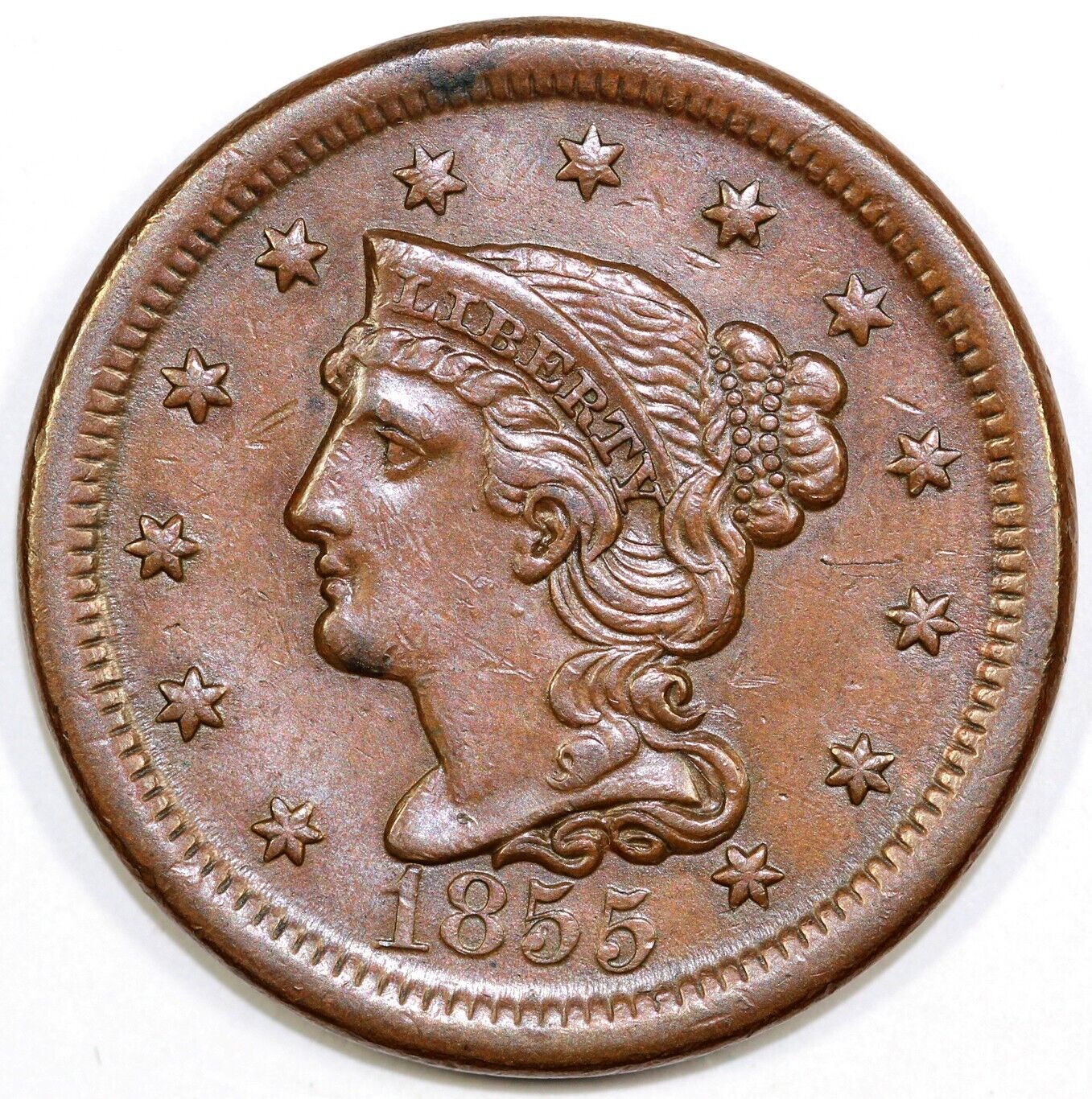 1855 1c N-4 Braided Hair Large Cent