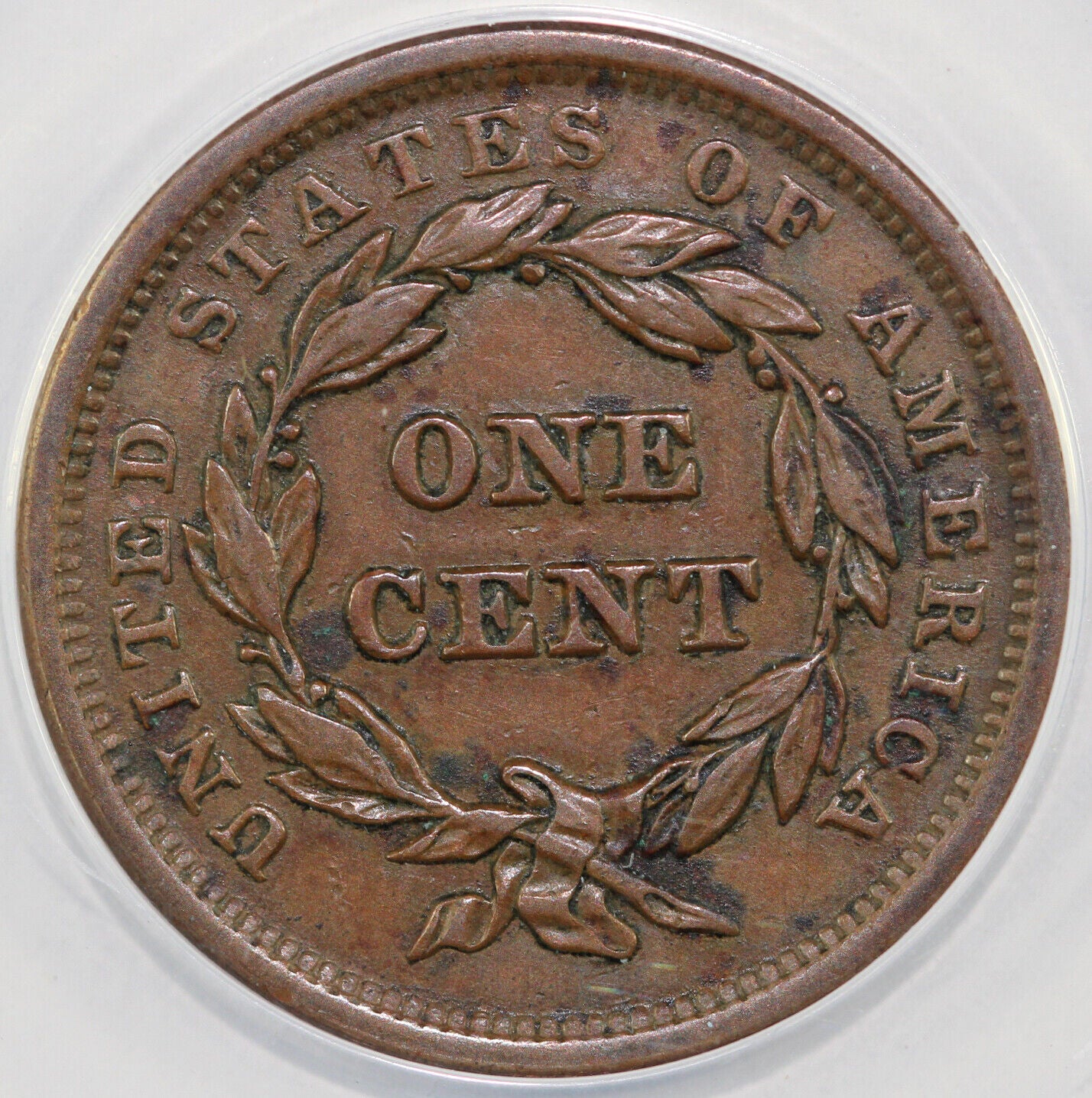 1842 1c Large Date Braided Hair Large Cent ANACS AU 50 DETAILS CORRODED