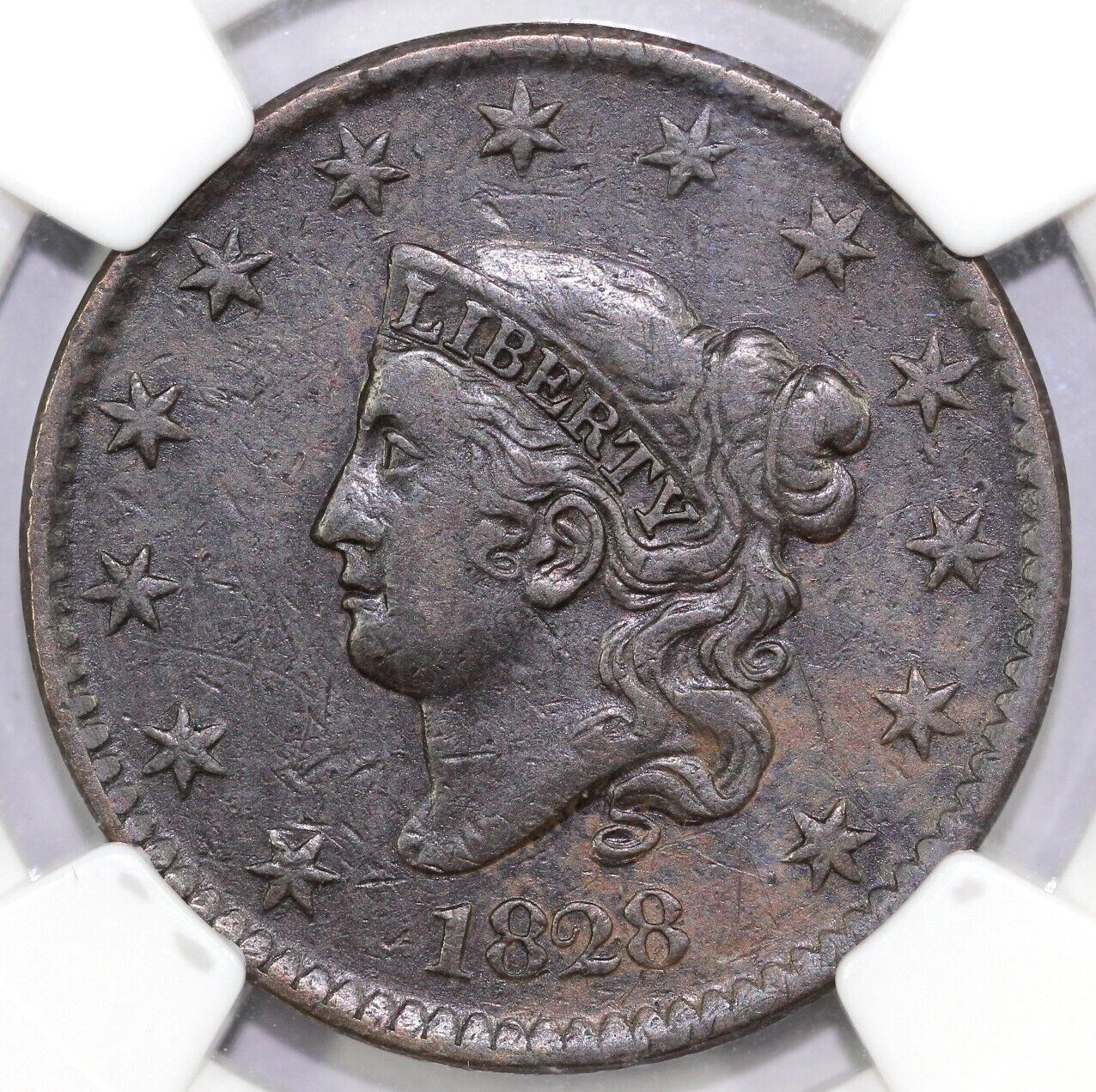 1828 1c N-12 Large Date Matron Head Large Cent NGC VF 30 EX; Jules Reiver