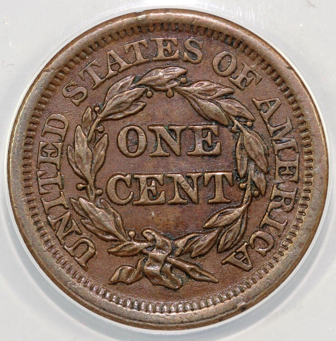 1853 1c Braided Hair Large Cent ANACS AU 50