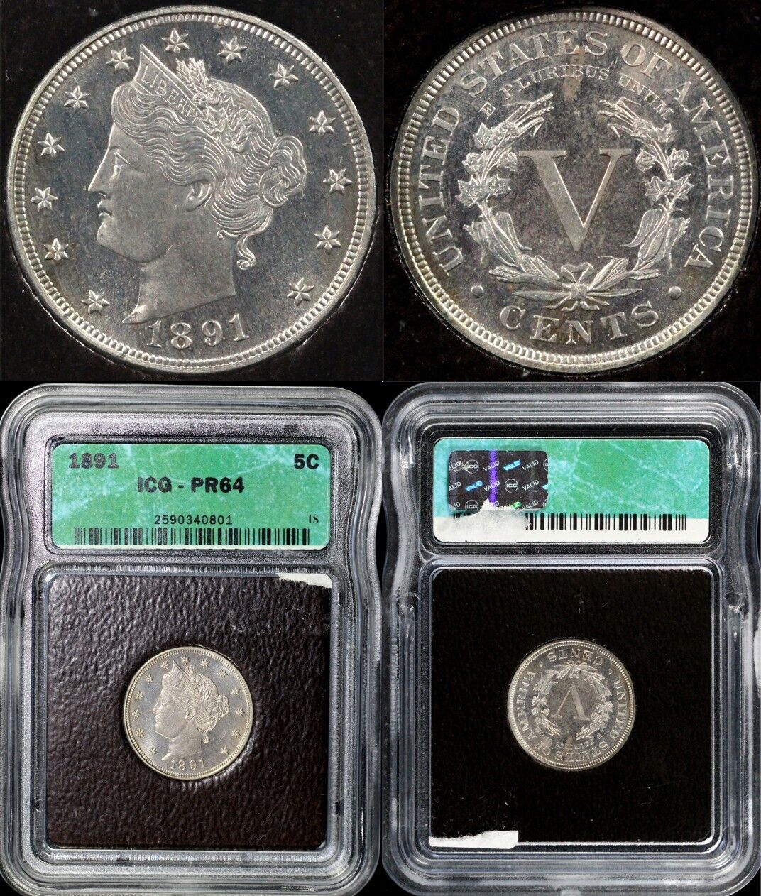 1891 5c Proof Liberty Nickel ICG PR 64