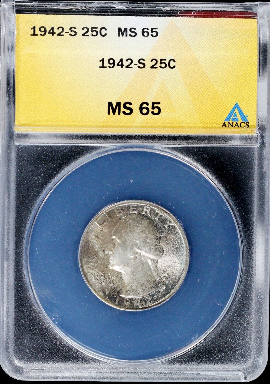 1942-S 25c Washington Quarter ANACS MS 65 *Toning*