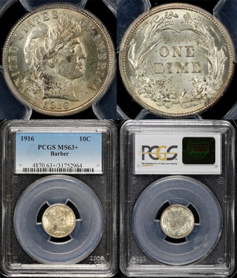 1916 10c Barber Dime PCGS MS 63+