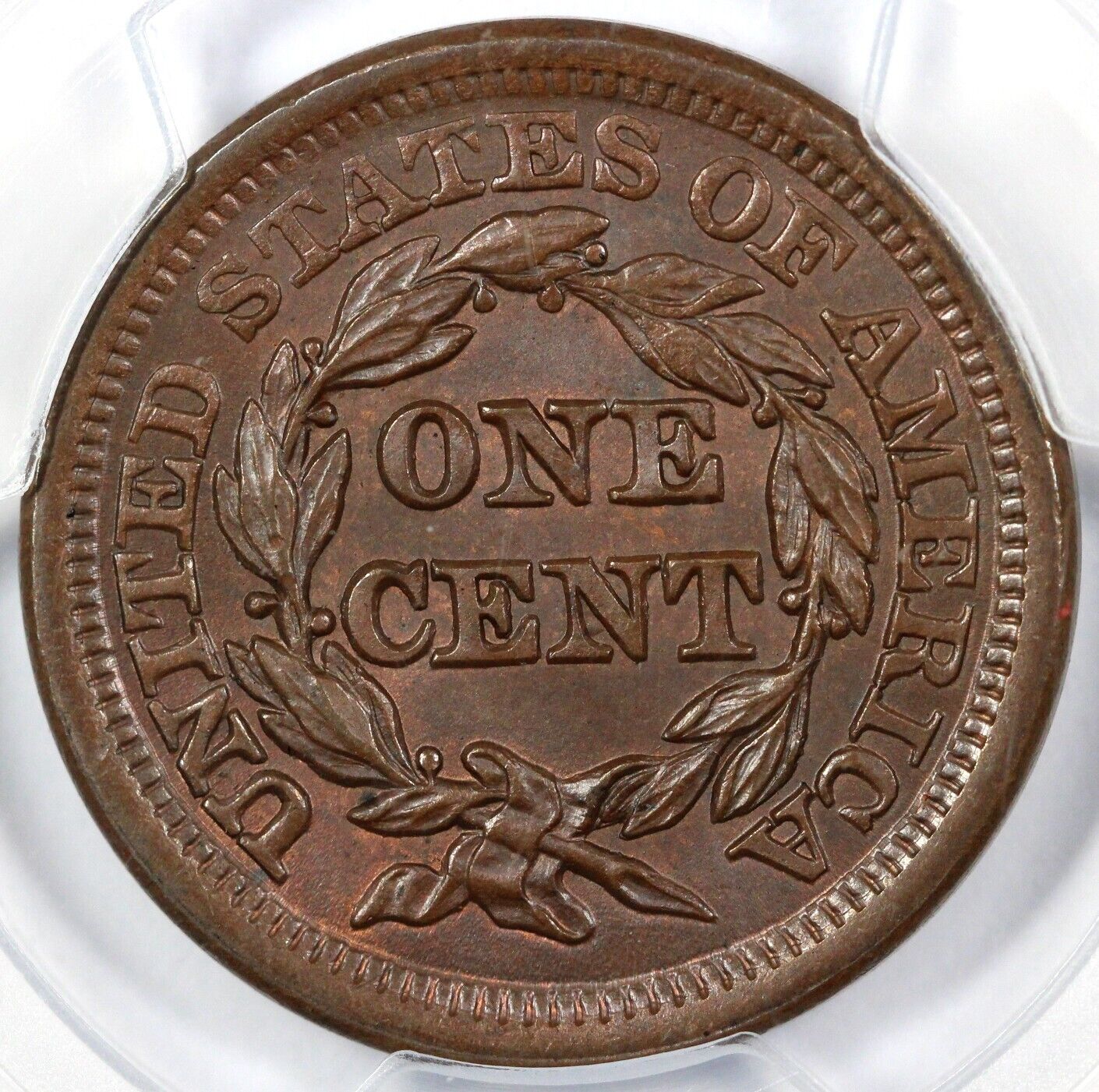 1853 1c N-25 Braided Hair Large Cent PCGS MS 66 BN
