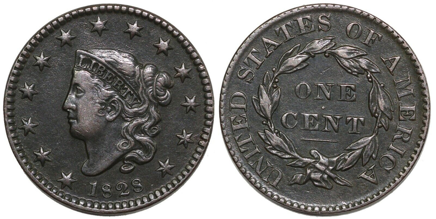 1828 1c N-10 Coronet or Matron Head Large Cent
