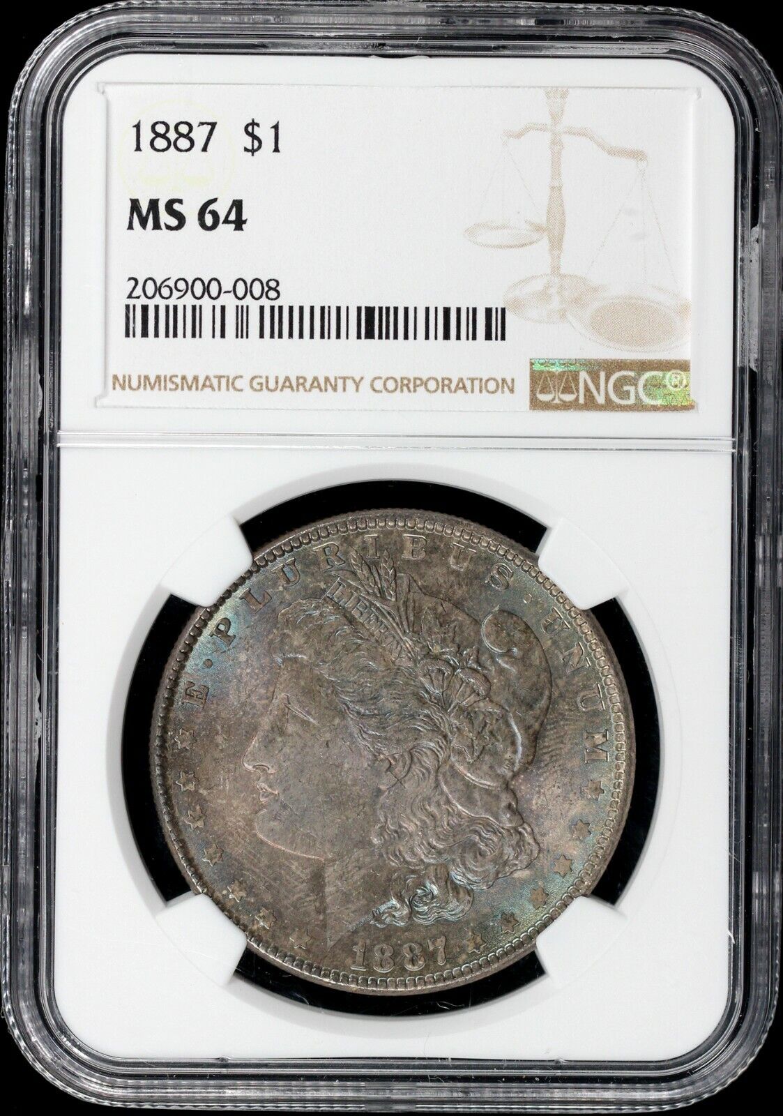 1887 $1 Morgan Dollar NGC MS 64 *Color*