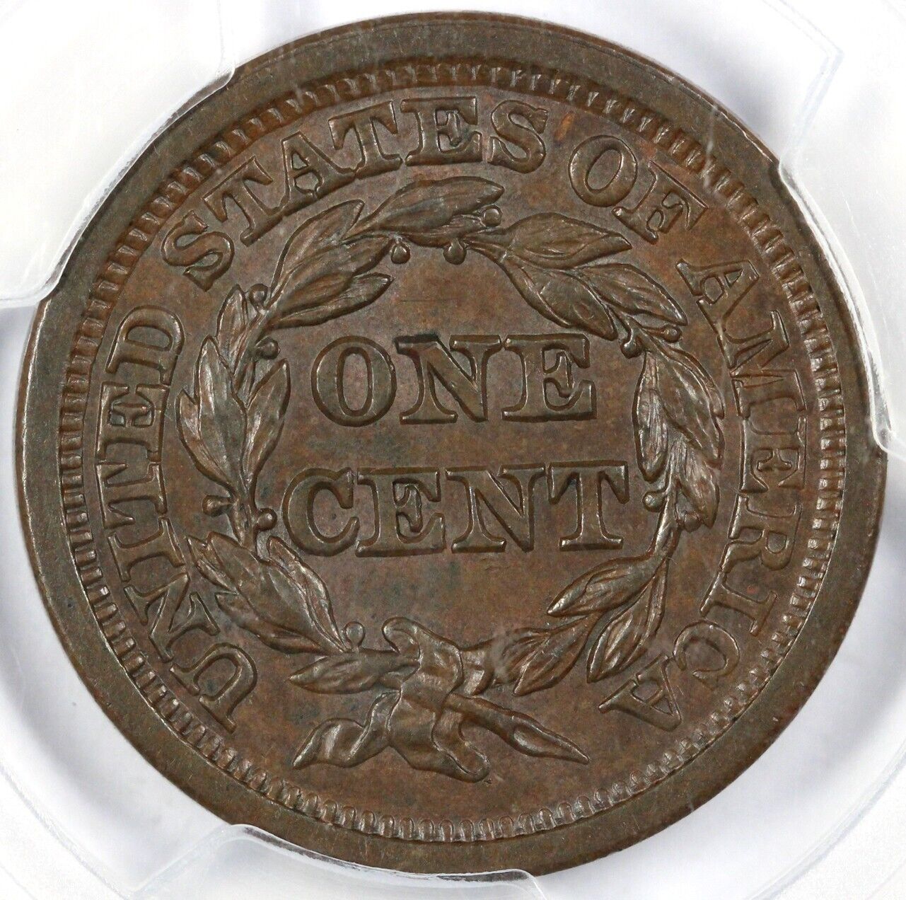 1849 1c N-22 Braided Hair Large Cent PCGS MS 64 BN