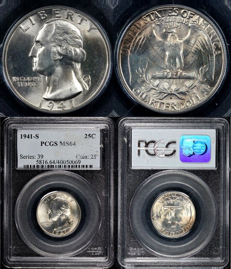 1941-S 25c Washington Quarter PCGS MS 64