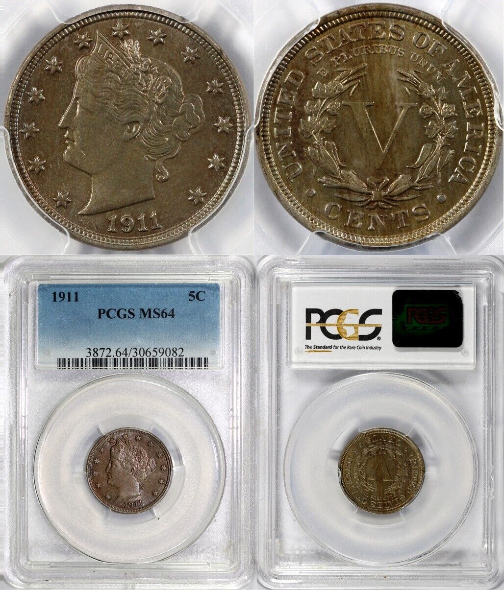 1911 5c Liberty Nickel PCGS MS 64