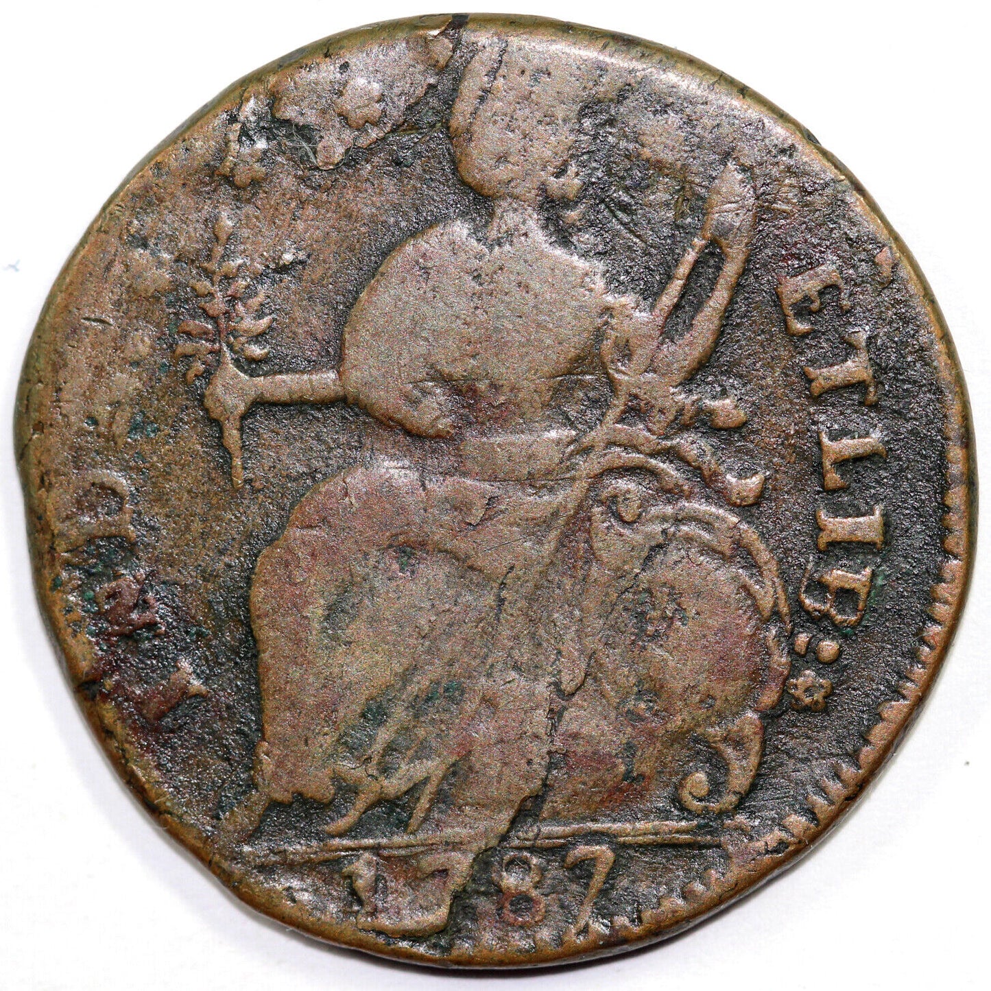 1787 1/2p M-33.4g Connecticut Colonial Half Penny *EX; Ellsworth*