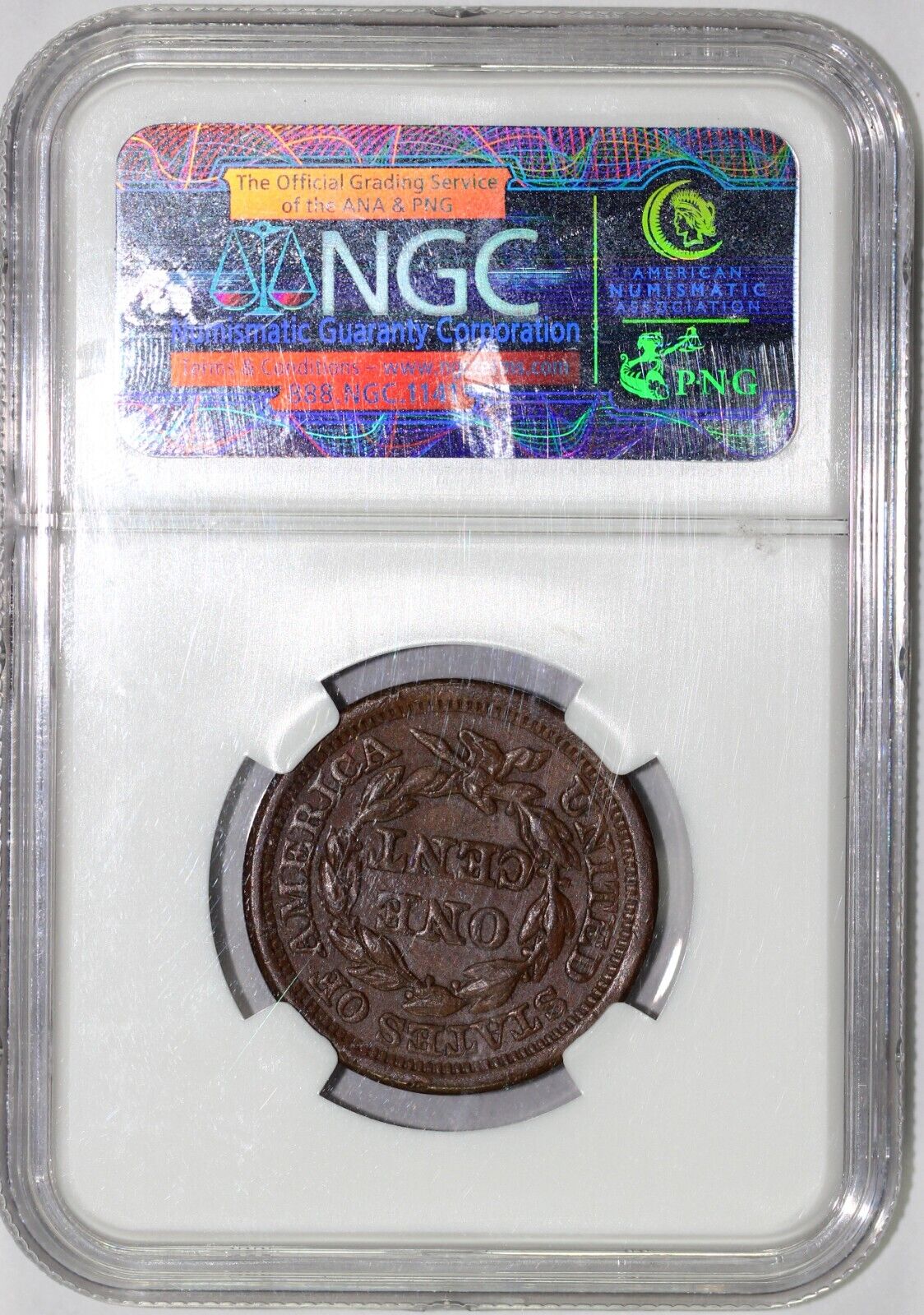 1854 1c Braided Hair Large Cent NGC AU 55