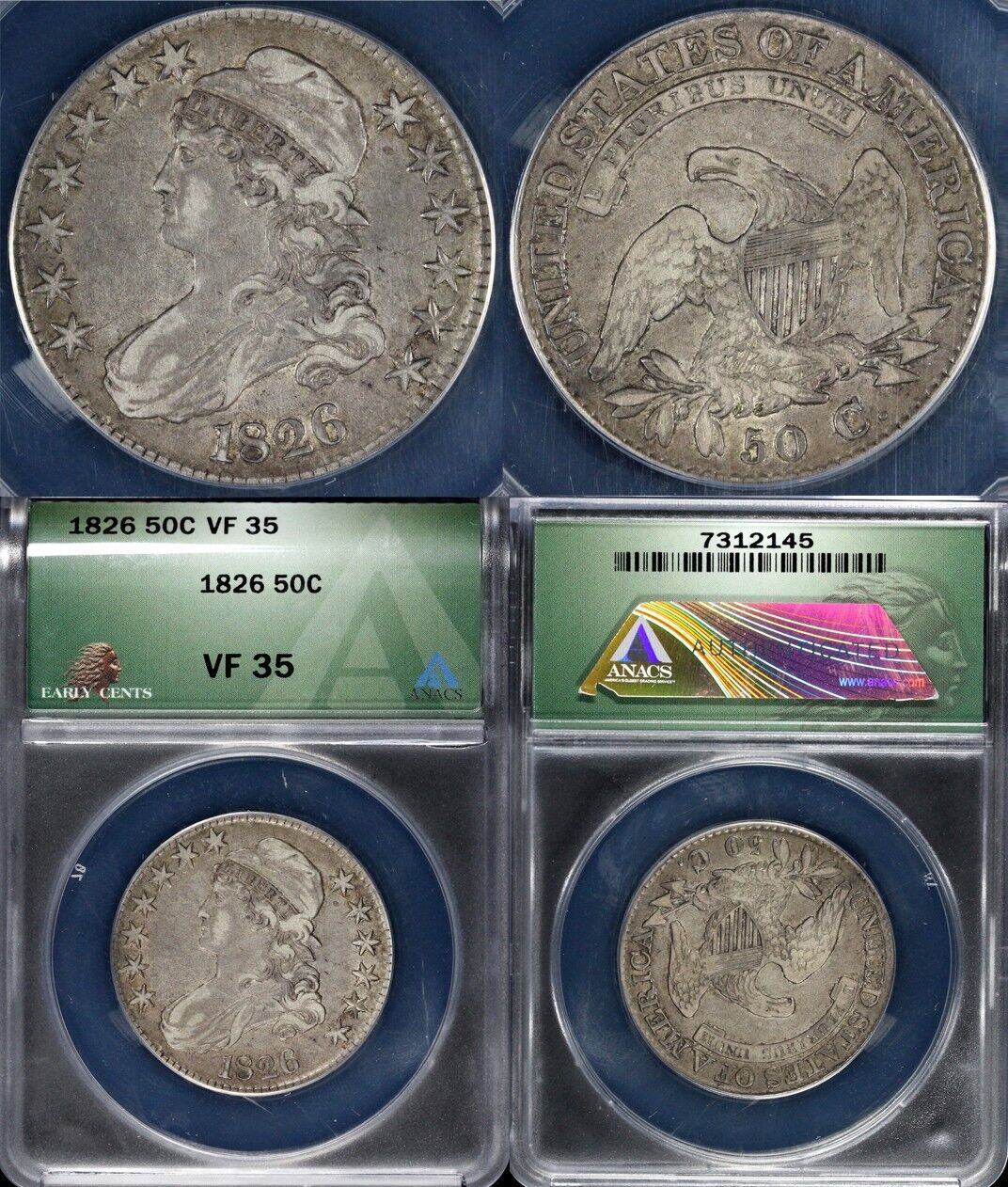 1826 50c Capped Bust Half Dollar ANACS VF 35