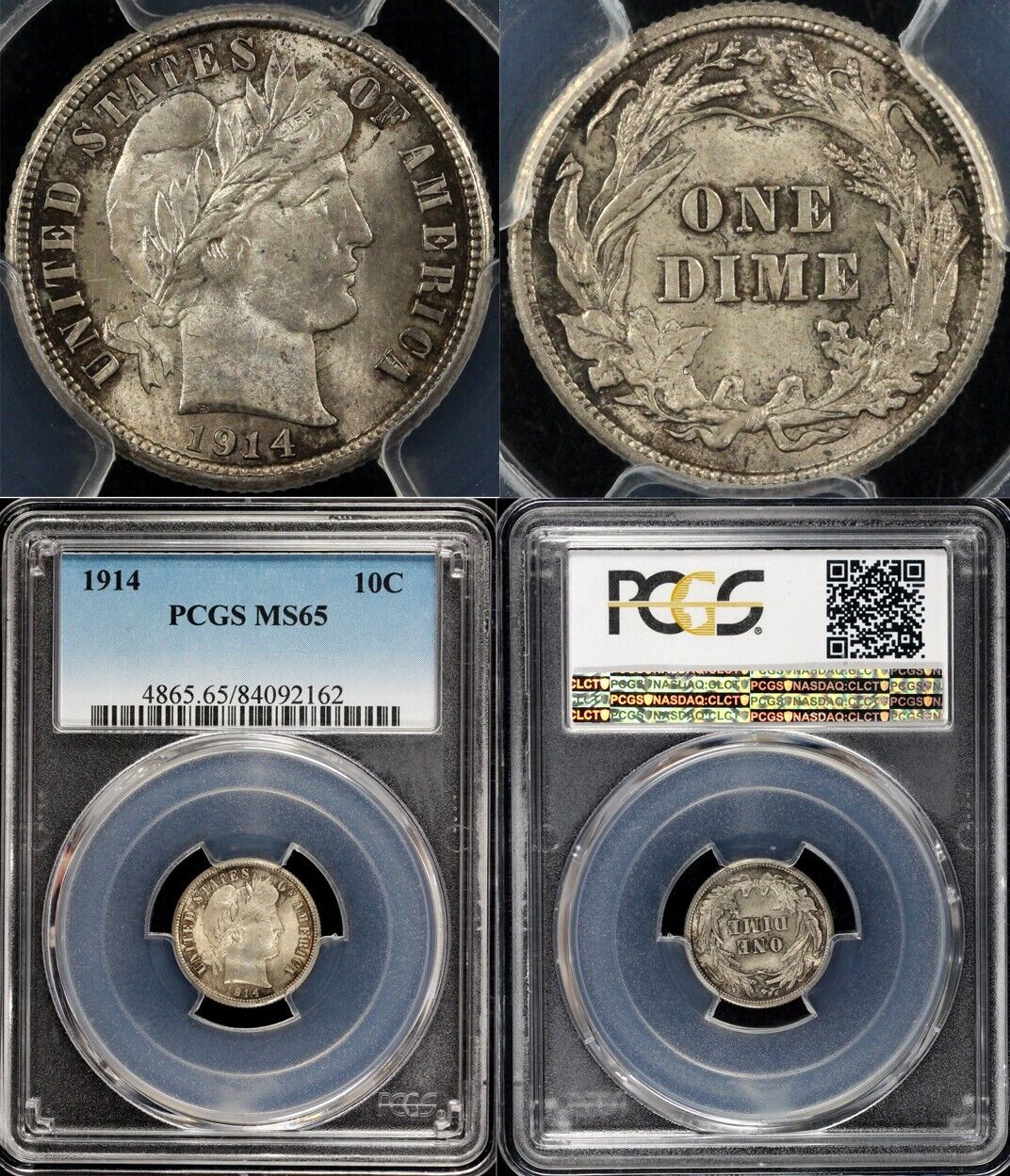1914 10c Barber Dime PCGS MS 65