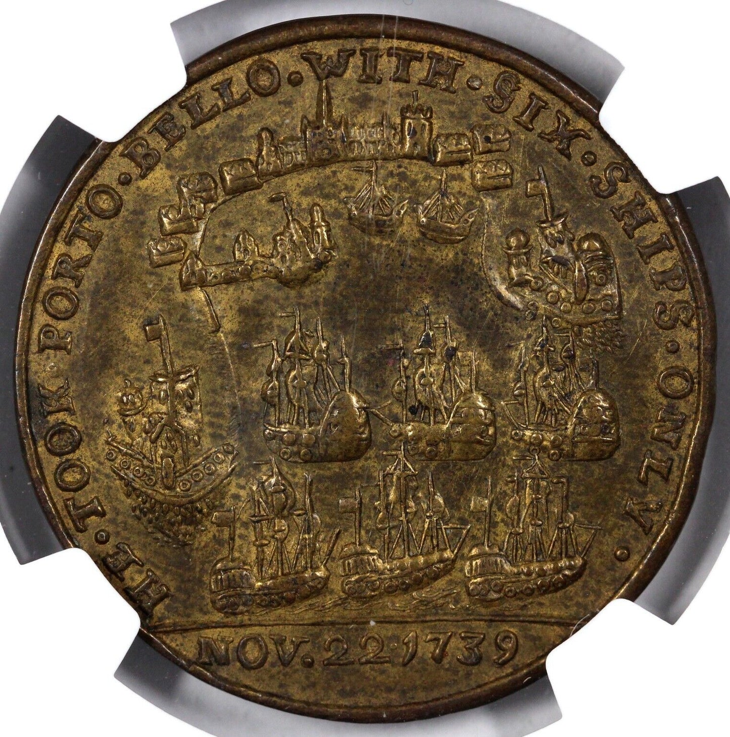 1739 Admiral Vernon Porto Bello Colonial Copper NGC AU 55