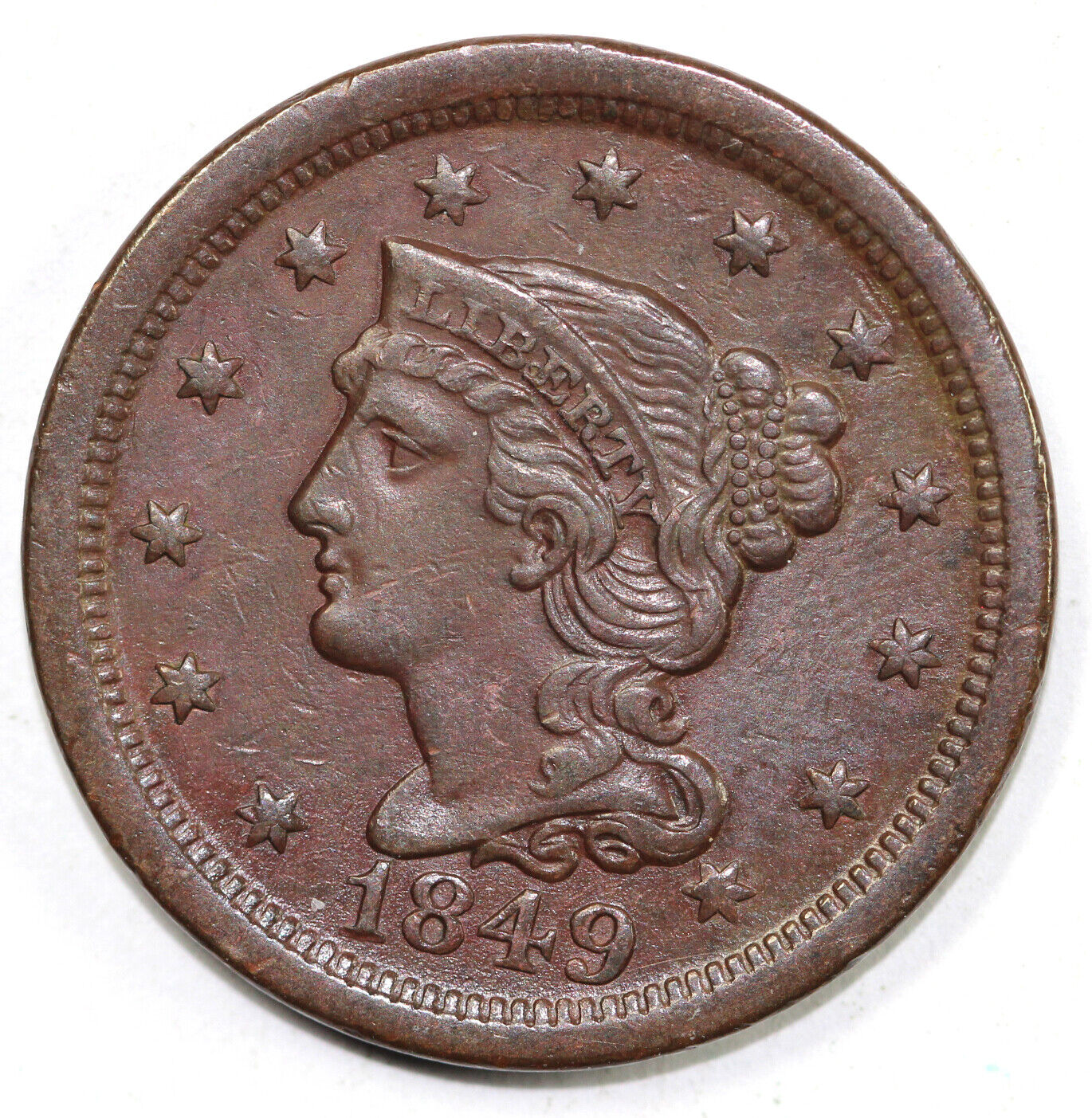 1849 1c N-21 Braided Hair Large Cent