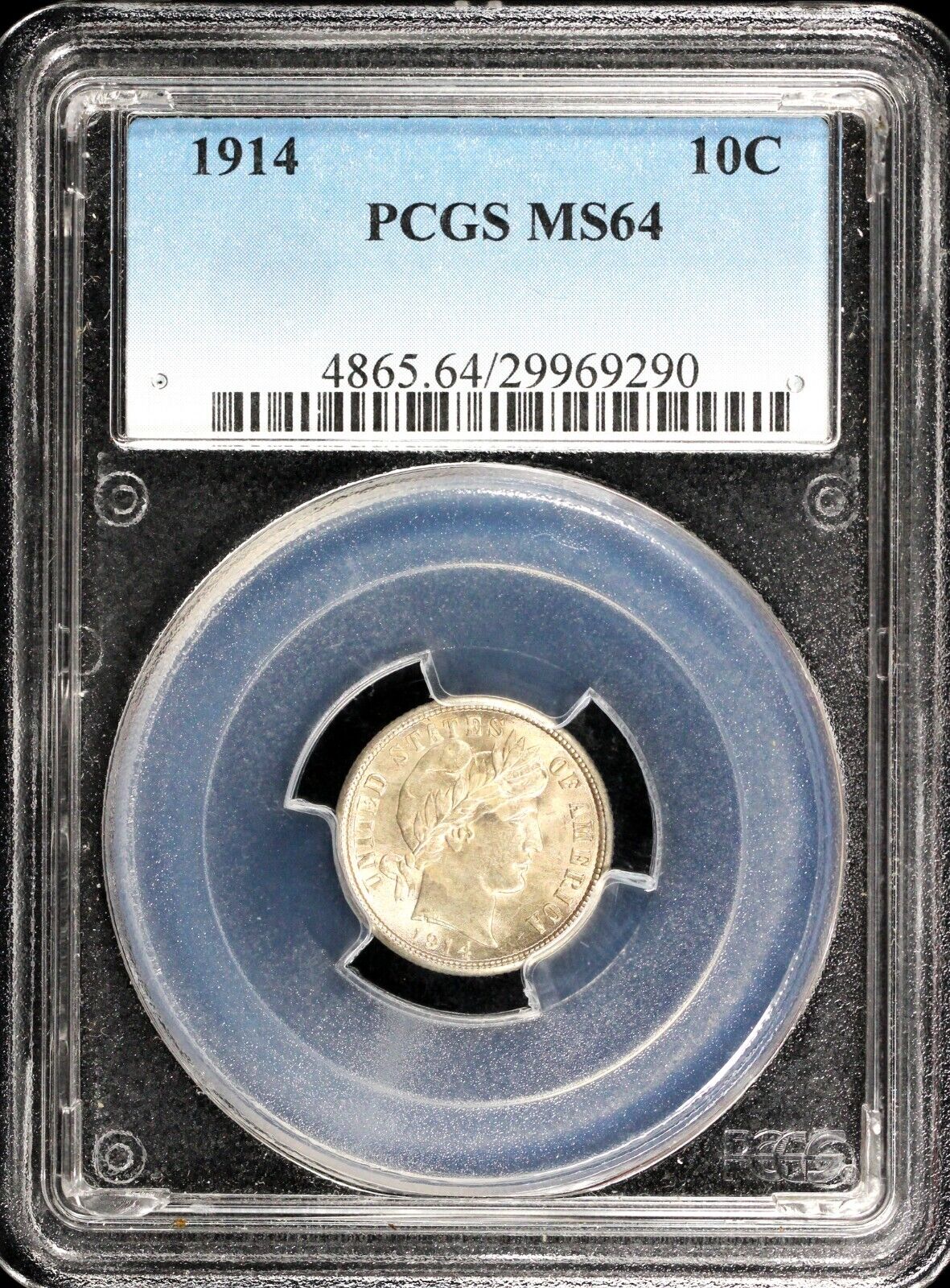 1914 10c Barber Dime PCGS MS 64