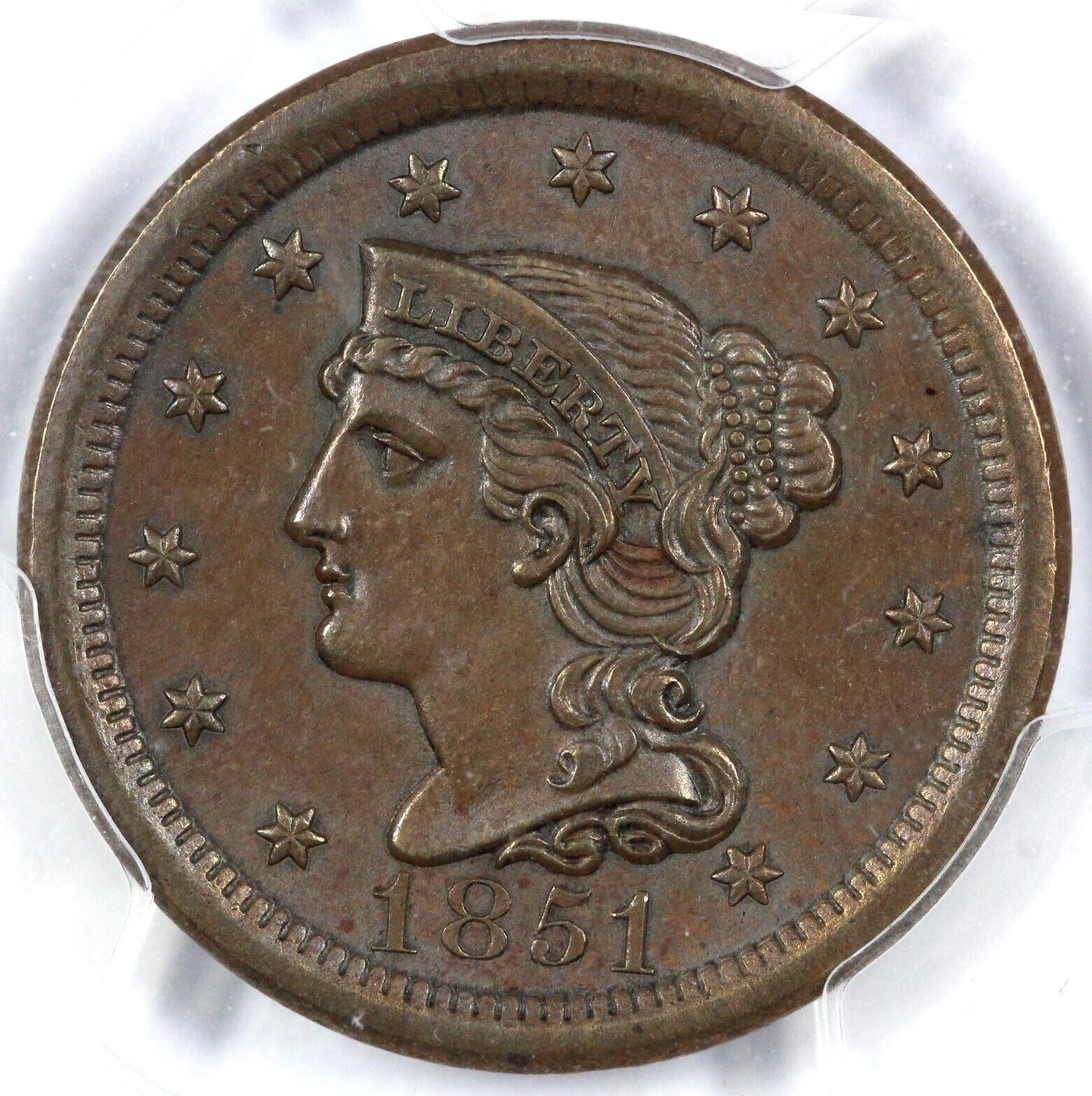 1851 1c Braided Hair Large Cent PCGS and CAC MS 65 BN