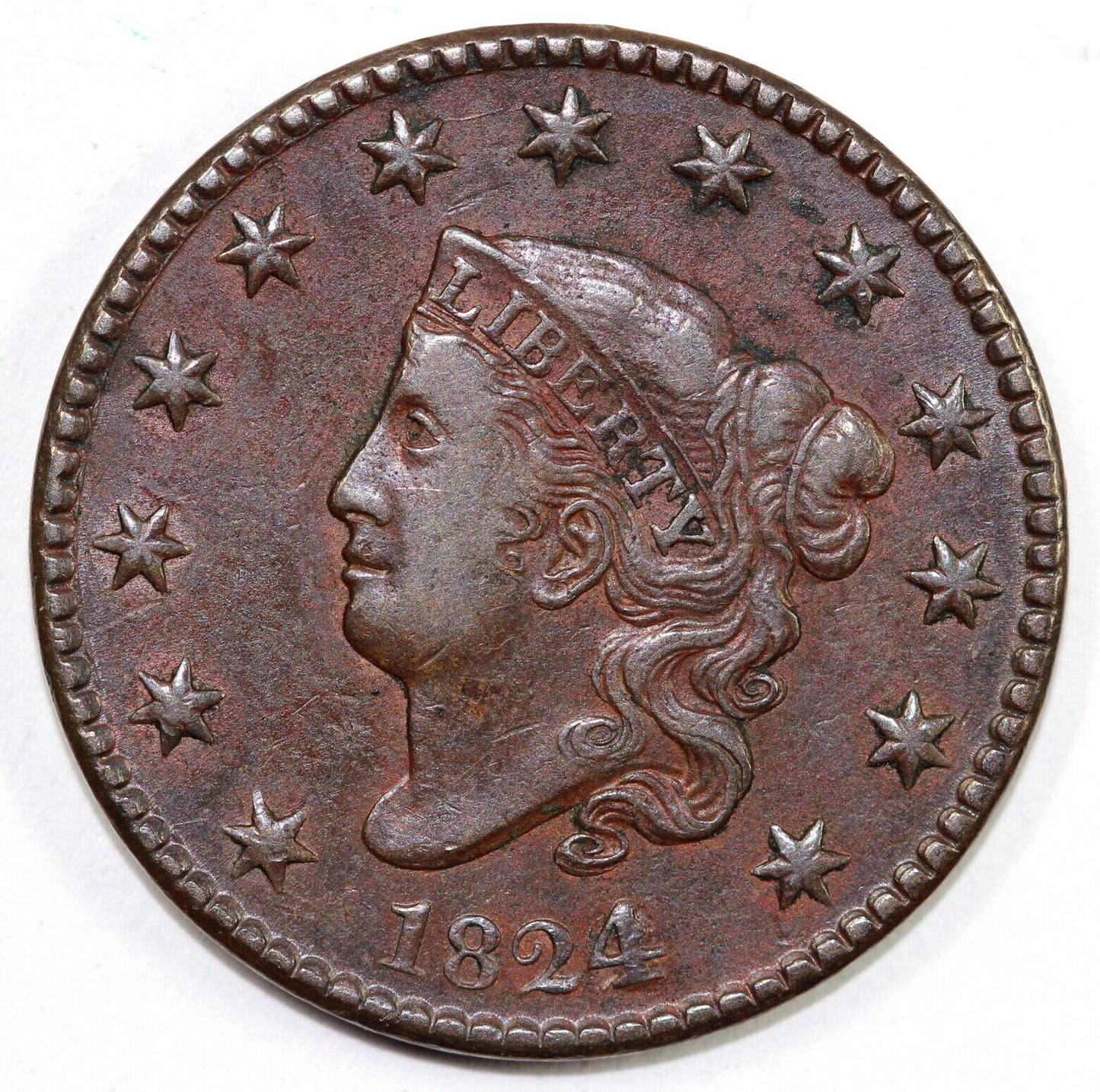 1824/2 1c N-1 Coronet or Matron Head Large Cent